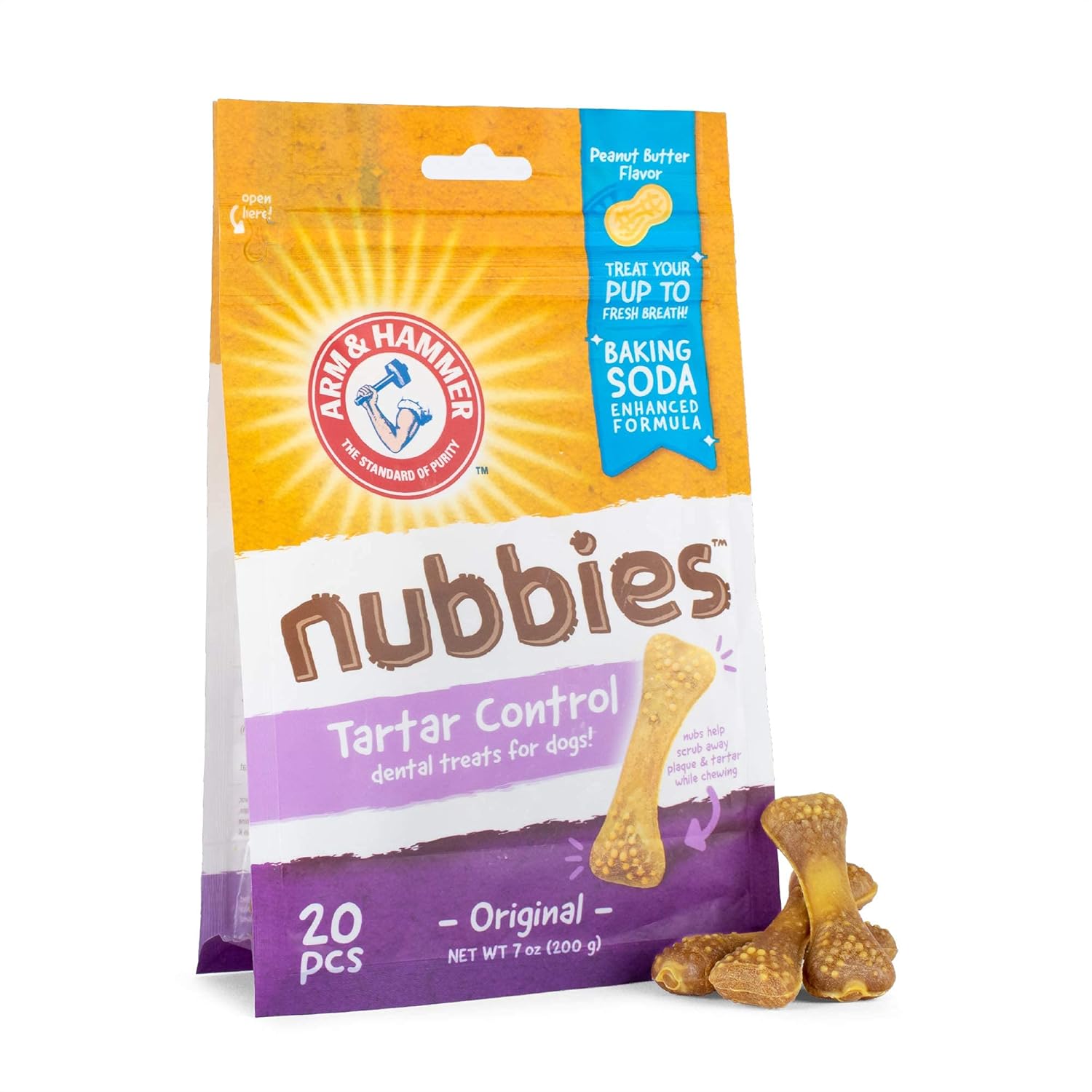 Arm & Hammer for Pets Nubbies Dental Treats for Dogs | Dental Chews Fight Bad Breath, Plaque & Tartar Without Brushing | Peanut Butter Flavor, 20 Count