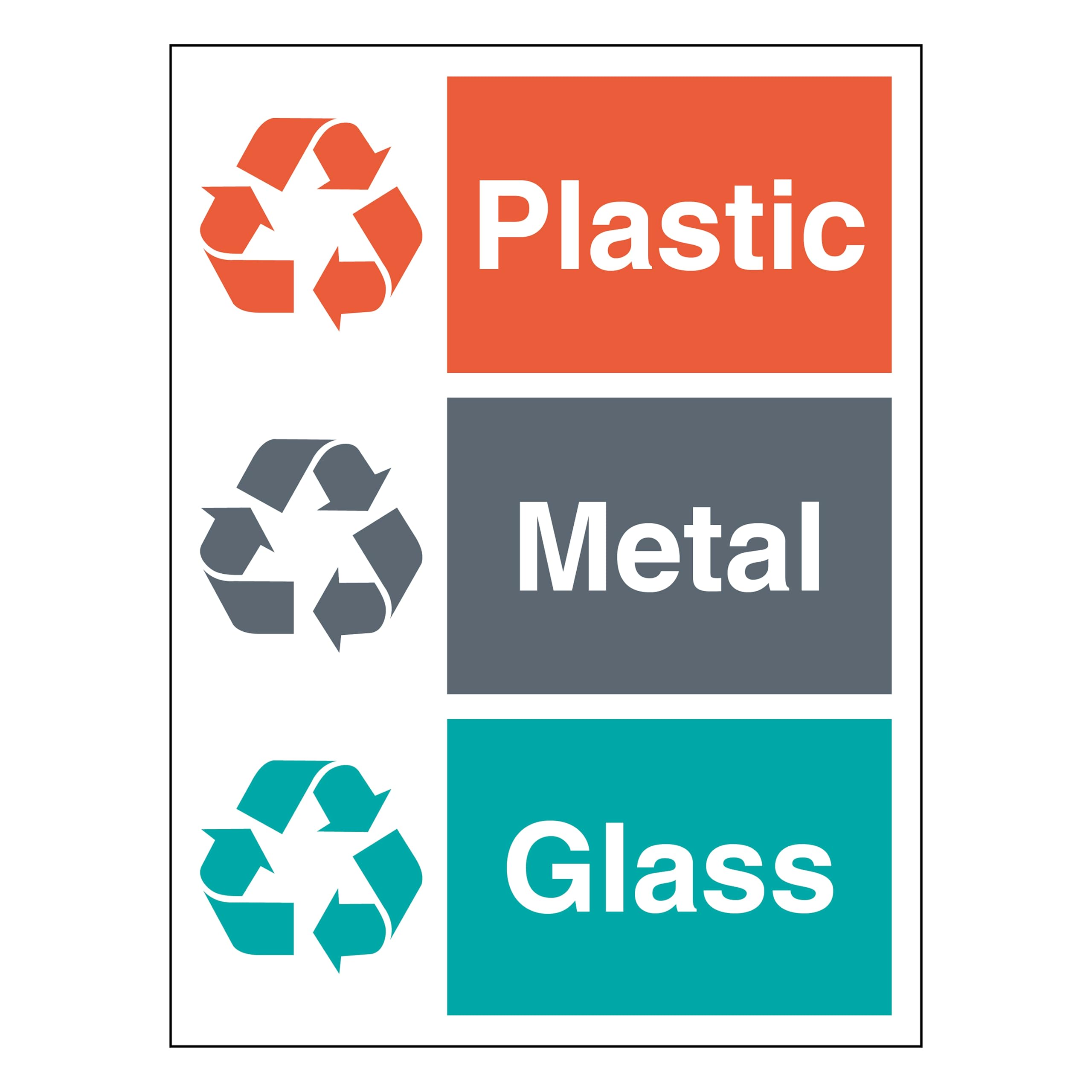 Plastic/Metal/Glass - Recycling Symbol 150 x 200 mm - Perspex Clear Cast Acrylic