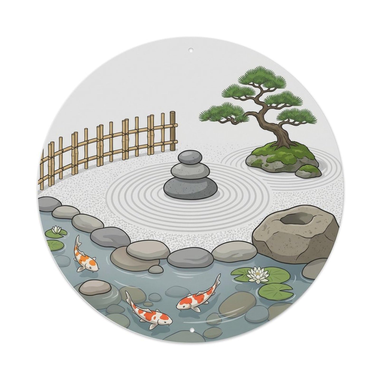 Galvaxio Style Japanese Koi Fish Meditation Stone Balance Zen Metal Tin Sign