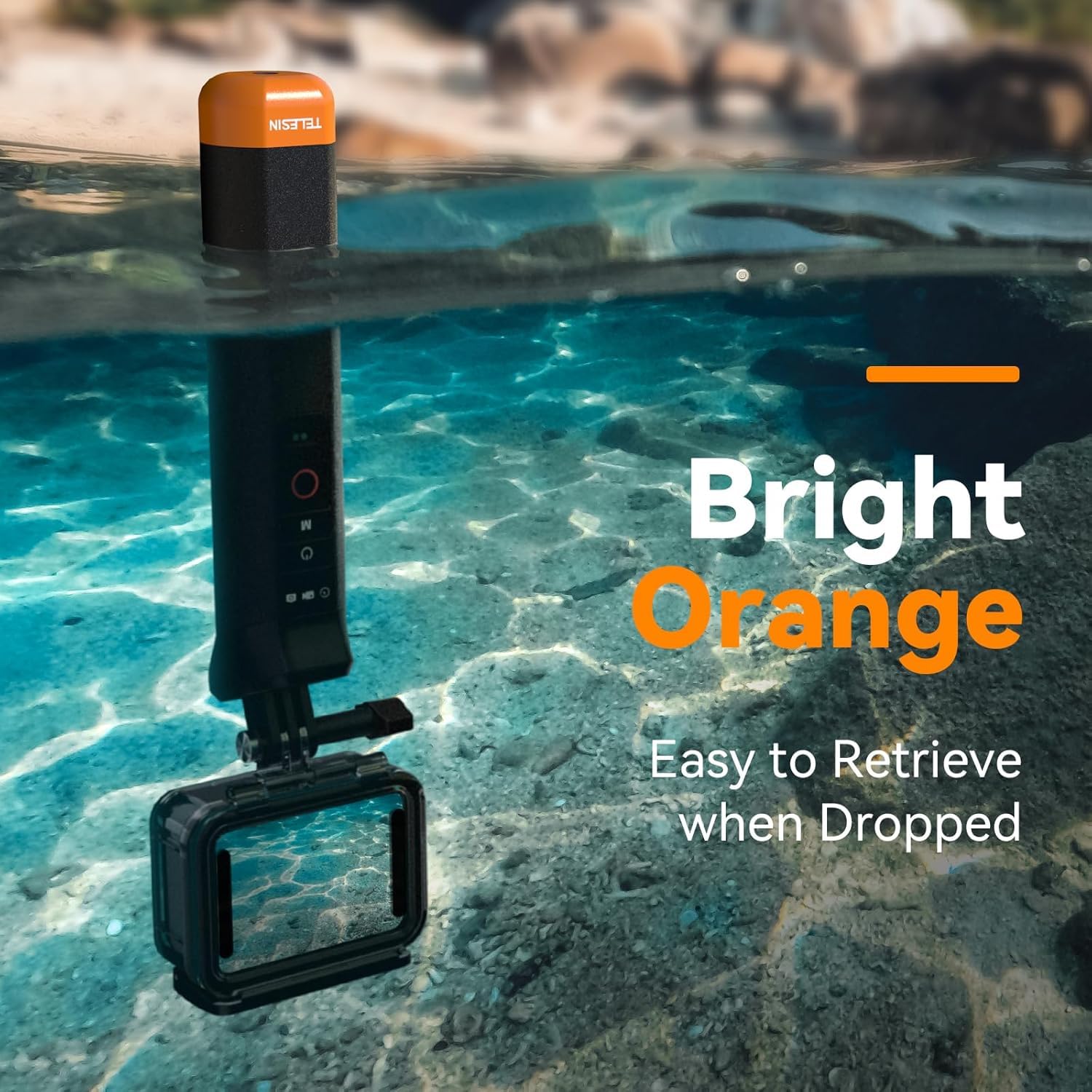 Telesin Poignée flottante Bluetooth pour GoPro Hero 13, caméras d'action 12/11/10, perche à selfie sous-marine avec télécommande Bluetooth intégrée pour GoPro Hero 13