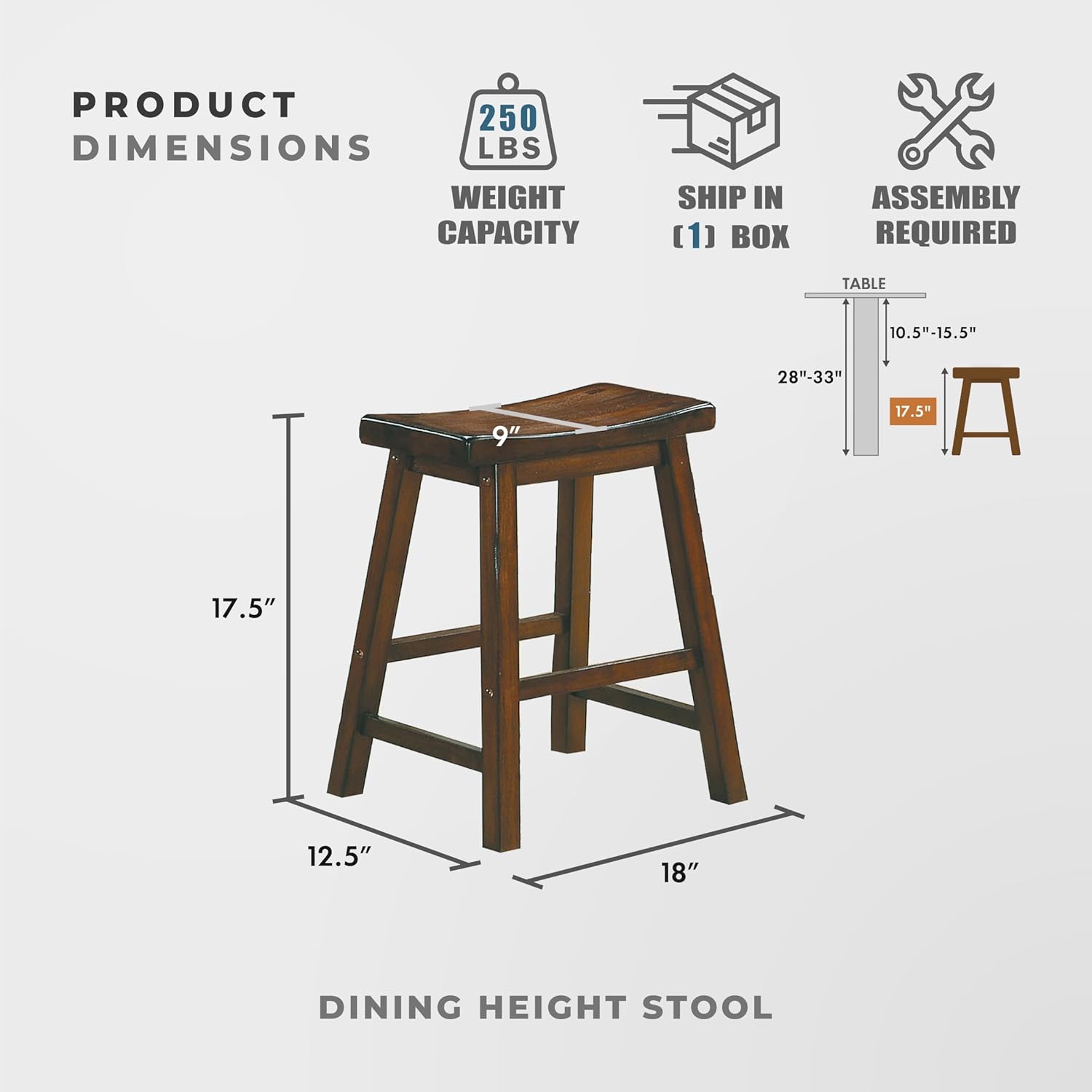 Lexicon Finnian Saddle Solid Wood Stool Set of 2 - Saddle Kitchen Stool Dining Height Stools for Dining, Armless Counter Chair Seating, Perfect Casual - 17.5" SH Distressed Cherry