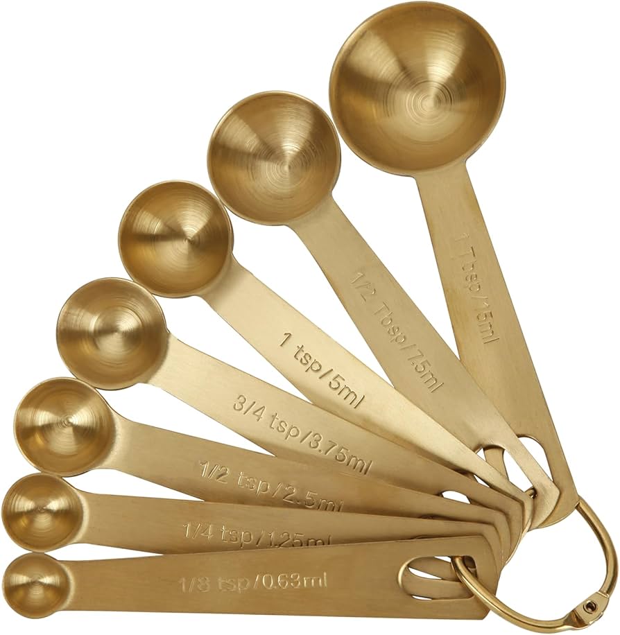 Measuring Spoons,304 Stainless Steel Measuring Cups & Spoon Set of 7 Piece:1Tbsp&1/2Tbsp,1tsp,3/4tsp,1/2tsp,1/4tsp,1/8tsp Teaspoon Coffee Scoop Tablespoon for Dry and Liquid Ingredients,Gold