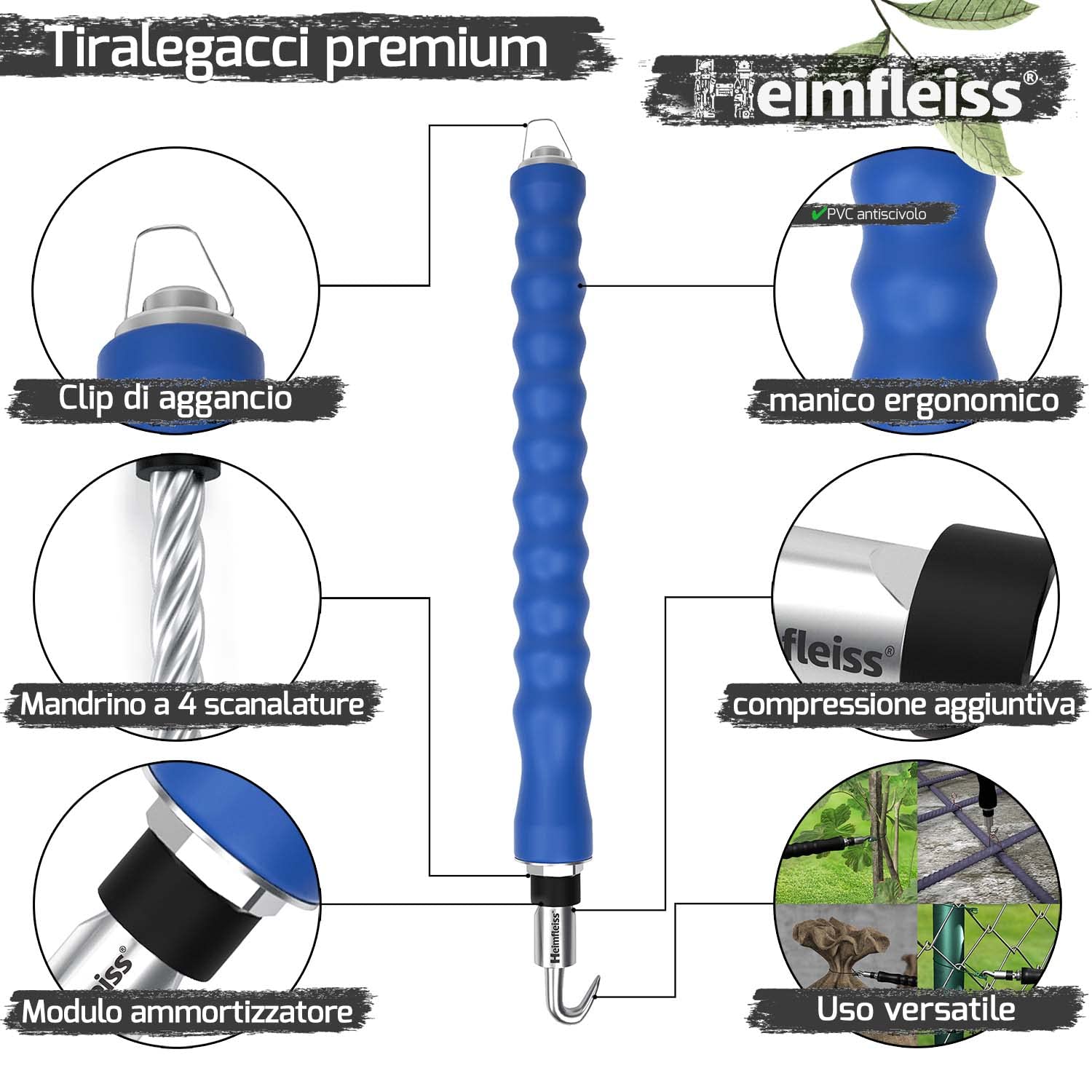 Heimfleiss® Attorcigliatore tiralegacci con ritorno automatico 310mm - Legatore per filo per armature con mandrino extra forte in acciaio al carbonio - strumento di legatura semiautomatico, tirafili