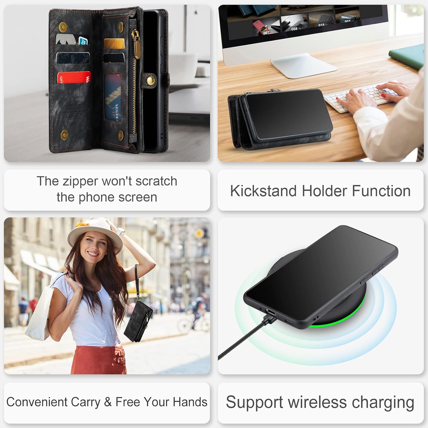 Asuwish Phone Case for Samsung Galaxy S21 Ultra Glaxay S21ultra 5G Zipper Wallet Cover with Tempered Glass Screen Protector and Flip Card Holder Cell Accessories Gaxaly 21S S 21 21ultra G5 Women Black