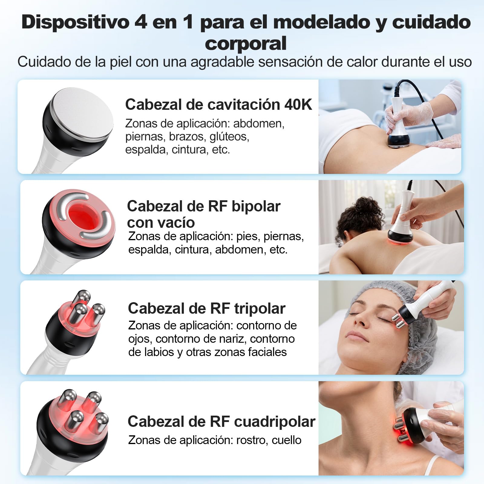 4 en 1 Cavitación 40K Radiofrecuencia Profesional Facial y Corporal | Tratamiento anticelulítico profesional, reafirma la piel y define la silueta, ideal para cuidado facial y corporal en casa