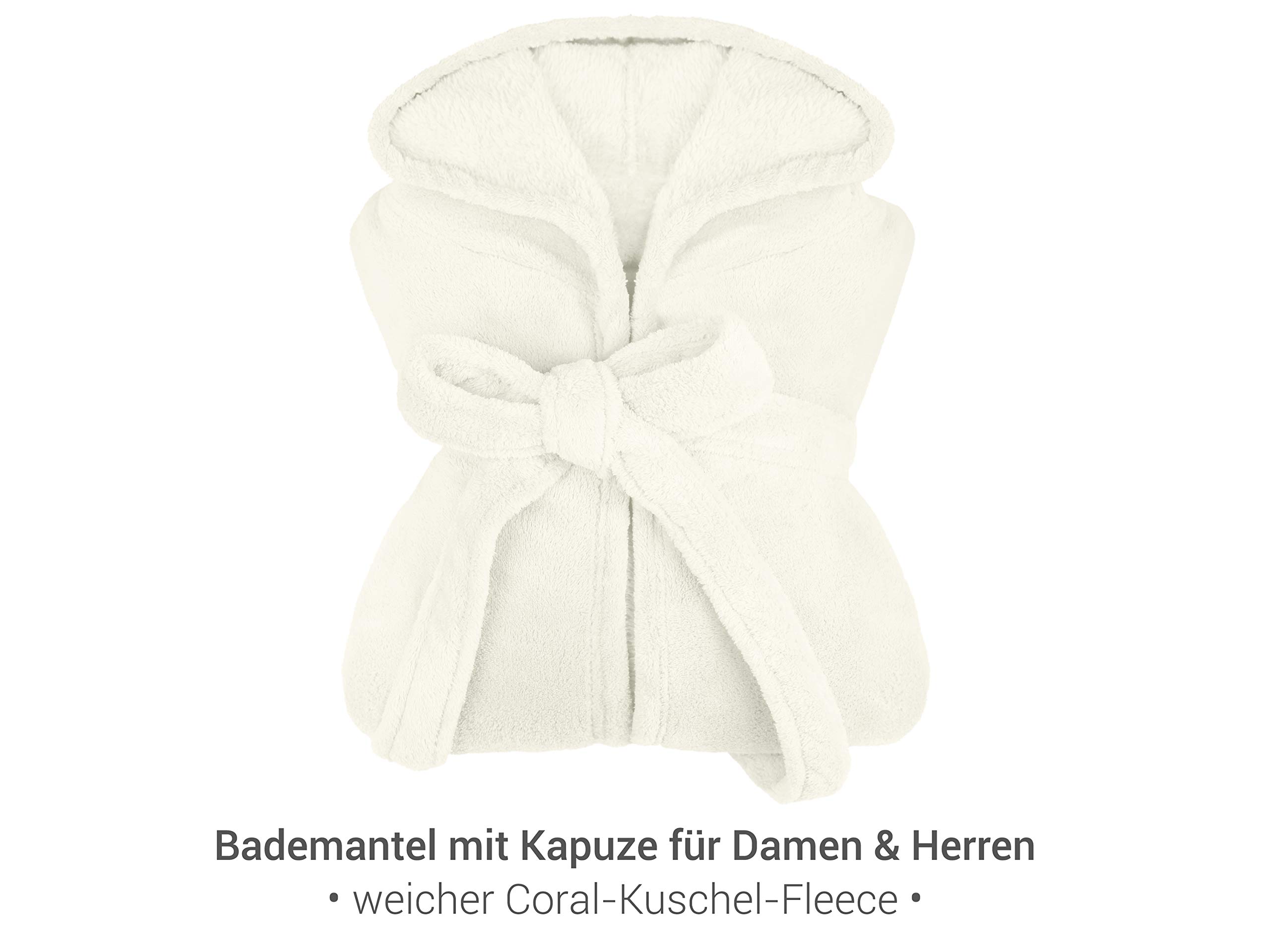 npluseins extra weicher Kapuzen-Bademantel aus Kuschelfleece - in modernen Farben und verschiedenen Größen - unisex & wadenlang, S, weiß