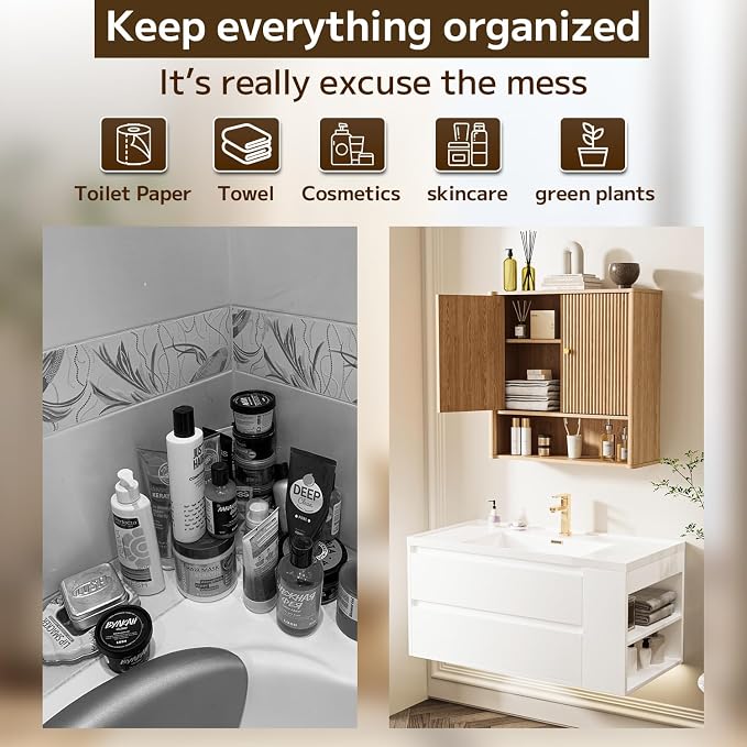 Gabinete de Pared para Baño Gabinete de Medicina con Estante Ajustable de Madera miniatura 5