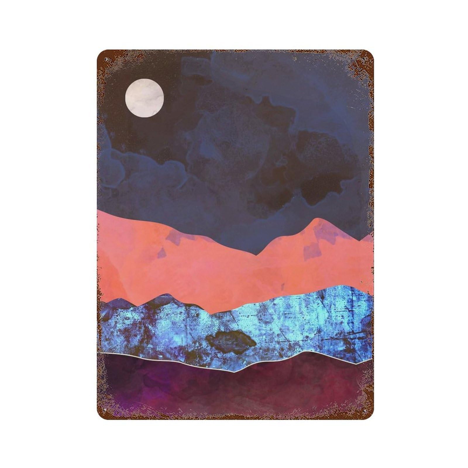 Evening Moon Decorative Tin Sign 15.7"x11.8", Vintage Wall Decor for Basement, Hobby Room And Garage Decor