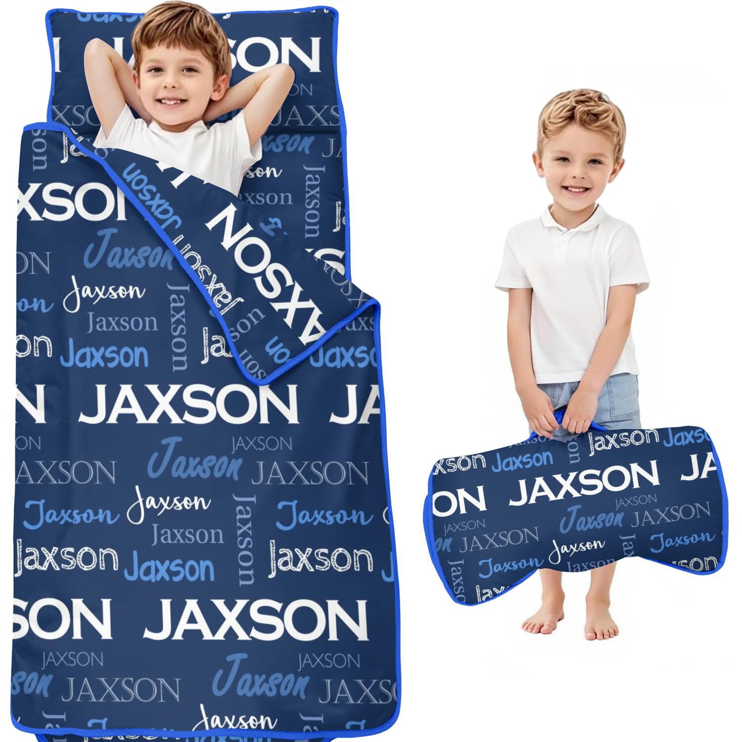 Personalized Name Toddler Nap Mat for Daycare Preschool Kindergarten, Customized Kids Sleeping Bag with Pillow and Blanket for Girls Boys, Custom Name