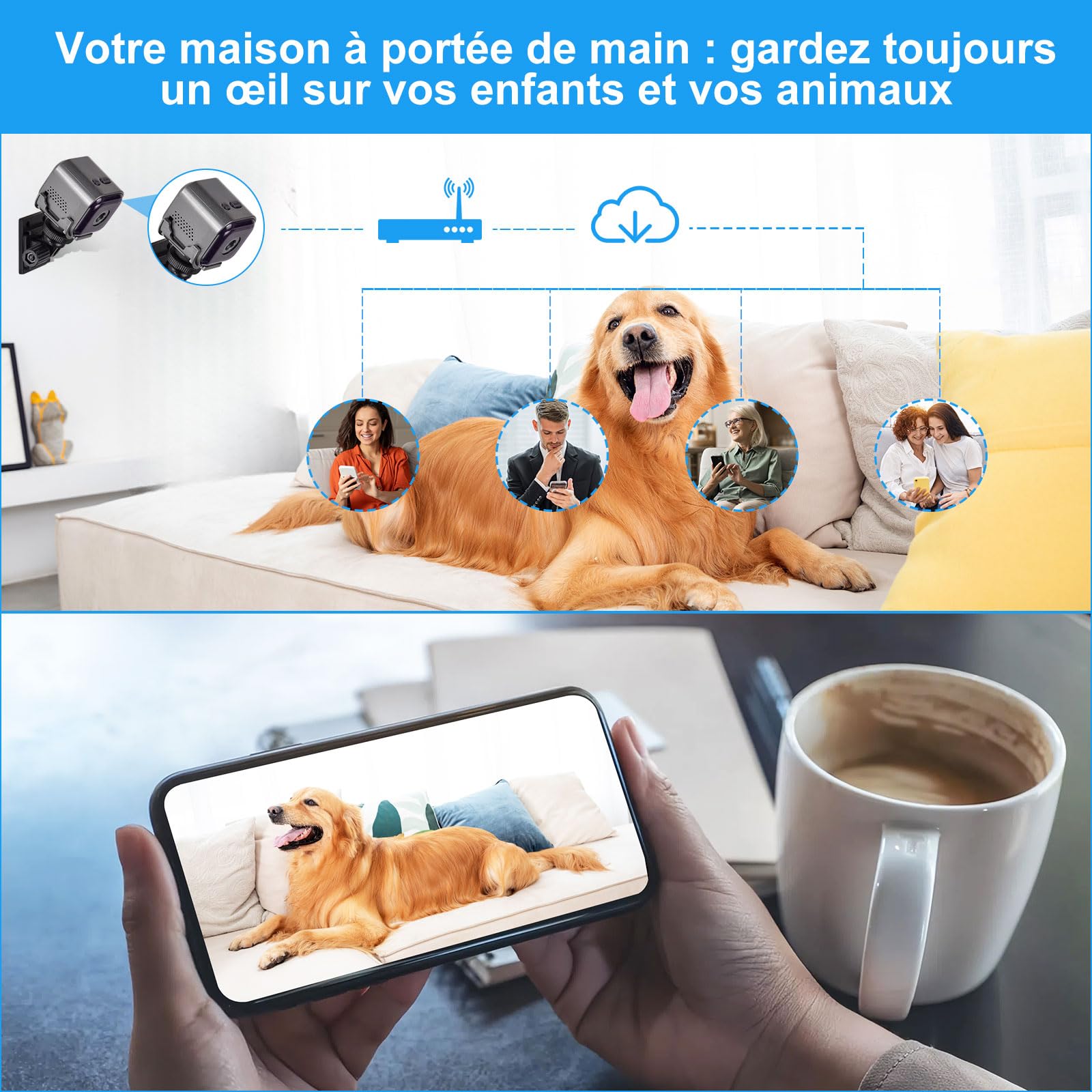 Caméra Espion Miniature 1080P,Caméra Surveillance WiFi Intérieur sans Fil - Mini Caméra Espion avec Vision Nocturne,Détection de Mouvement et Audio Bidirectionnel en Temps Réel par Application Mobile
