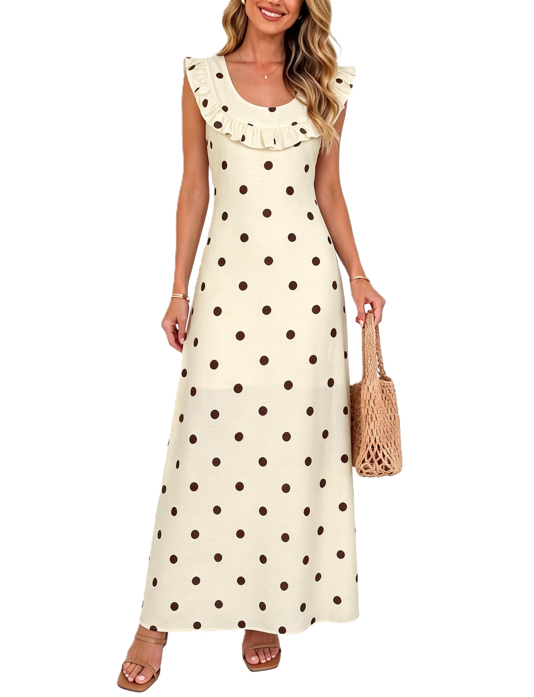 Damen Polka Dot Kleid V-Ausschnitt Rüschen-Kurzärmeln Vintage Sommerkleid