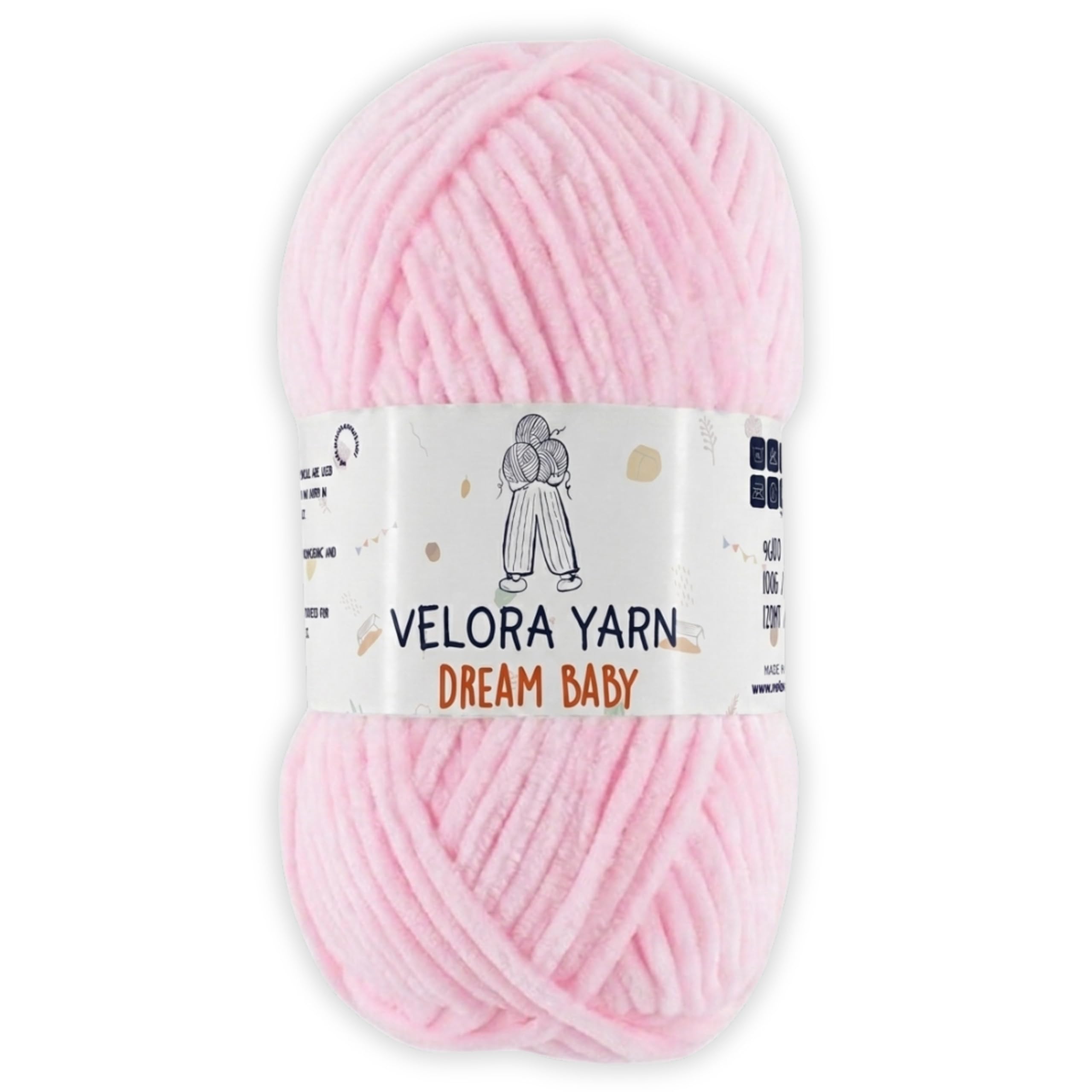 Velora Dream Baby 100% Polyester Chenille Yarn Soft Thick Chunky Yarn Skein 100g 120m, Machine Washable for Knitting&Crochet Blanket, Amigurumi, Scarf, Hat,Sweater,Plushies (Baby Pink (Light)) — image 1