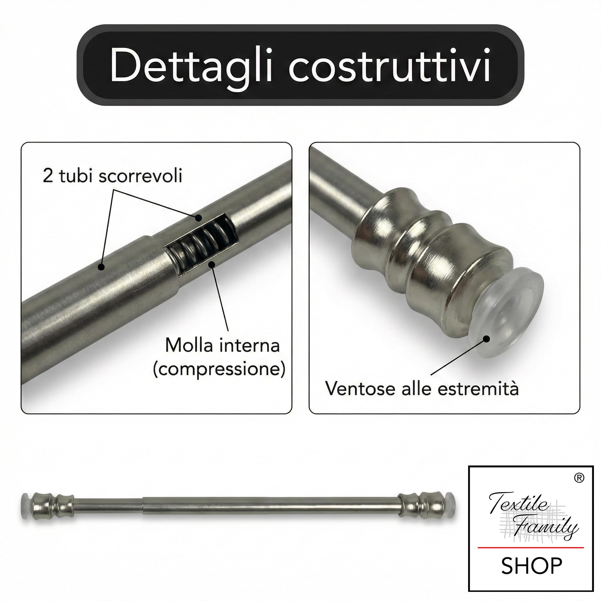 Coppia ASTINE Tex Ottone NICHELATO A Molla Pressione Regolabili per Tenda a Vetro - Cm. 50-60