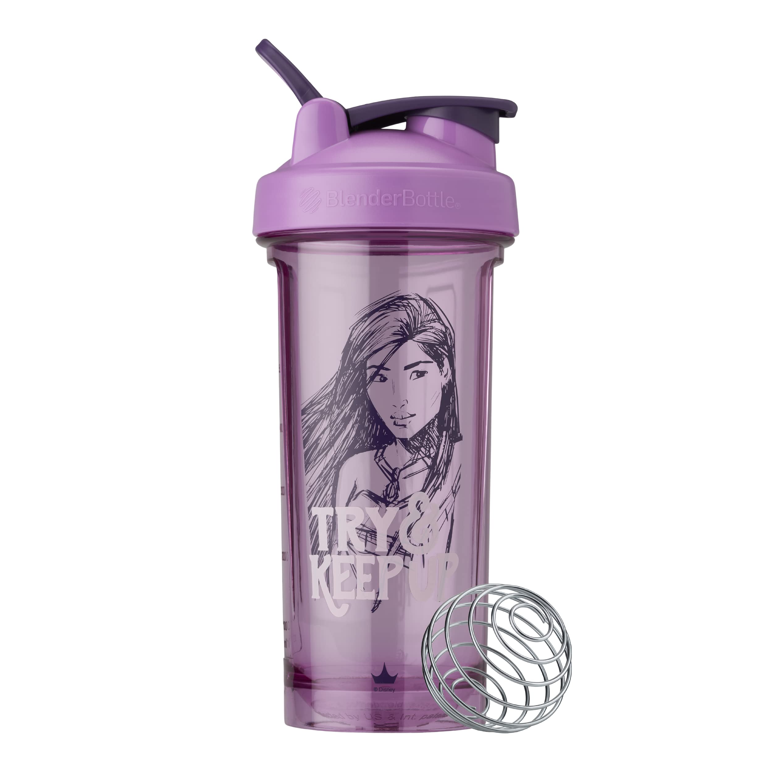 Blender Bottle Disney Princess Shaker Pro Series, Perfect for Protein Shakes and Pre Workout, 28-Ounce, Try To Keep Up, Pocahontas