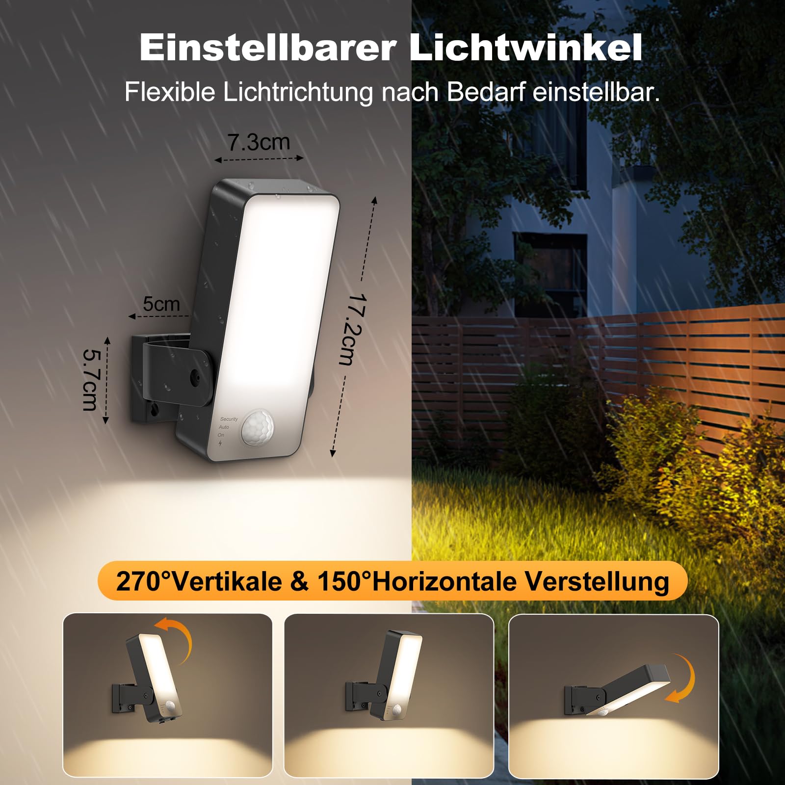 Aussenlampe mit Bewegungsmelder, 10000mAh Akku Lamp mit Bewegungsmelder Aussen IP65 Wasserdichte 3 Modi 3000K-6000K Dimmbar Wandleuchte Ohne Stromanschluss für Veranda,Garage, Garten - Schwarz 2 Stück