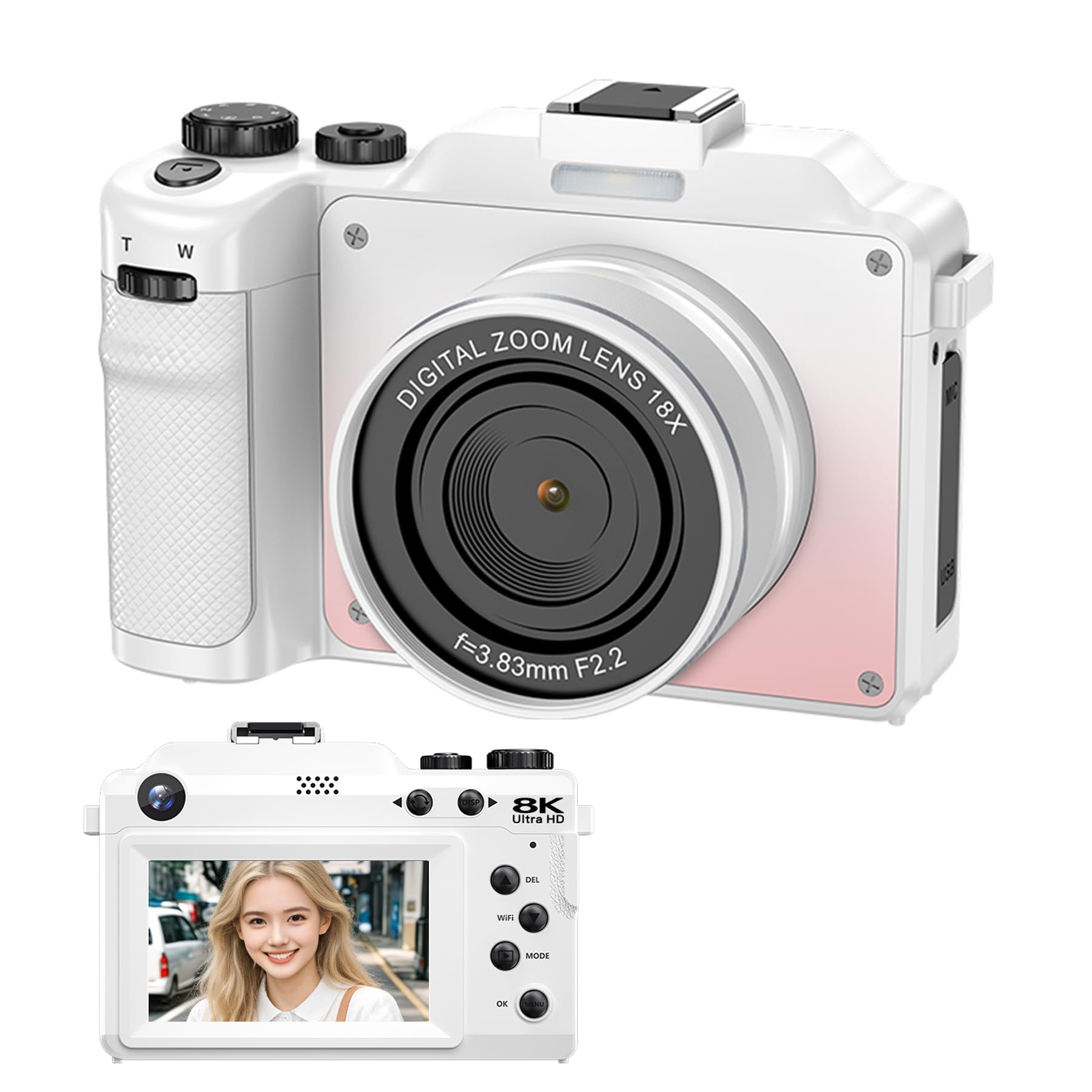 8K Digital Camera, 80MP WiFi Cameras for Photography with 3" Screen, 16X Zoom Autofocus,Dual Front and Rear Lens for YouTube Video, Anti-Shake, for Selfies, Volg (White)-image-30