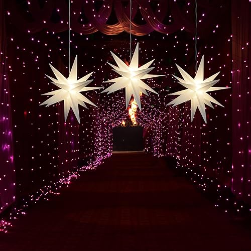 Miniatura 7 de Leejec Luz de estrella morava de 13.3 pulgadas para Navidad, colgar al aire libre, luz LED 3D, alimentada por batería con función de temporizador,