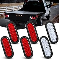 Nilight 6 Inch Oval LED Trailer Tail Lights 6PCS Red White 10-SMD IP67 Waterproof Brake Turn Signal Reverse for Trucks RVs Trailers
