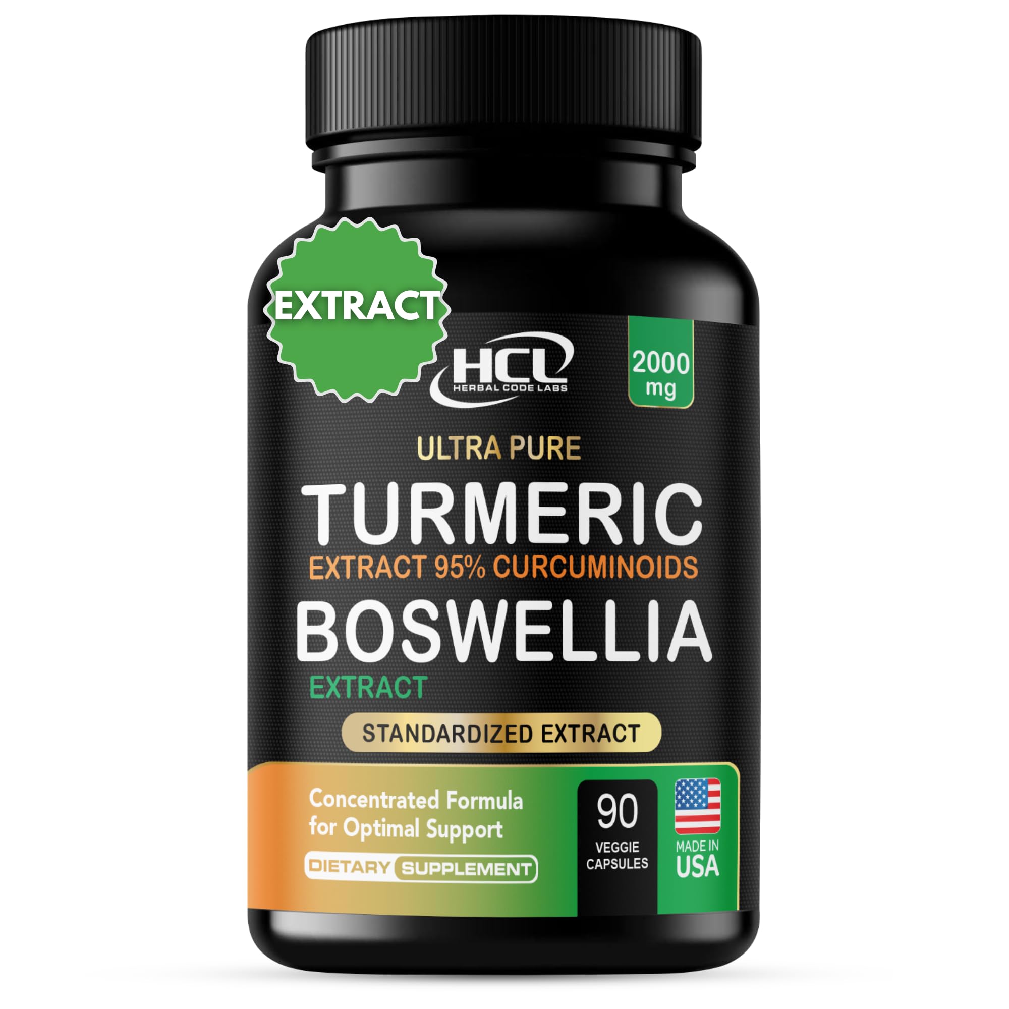 Turmeric Boswellia Extract Supplement - Strong Natural Pain Relief & Joint Support Pills 2000 mg - Extra Strength Anti-Inflammatory Boswellia Serrata with Turmeric Curcumin Powder 90 Capsules