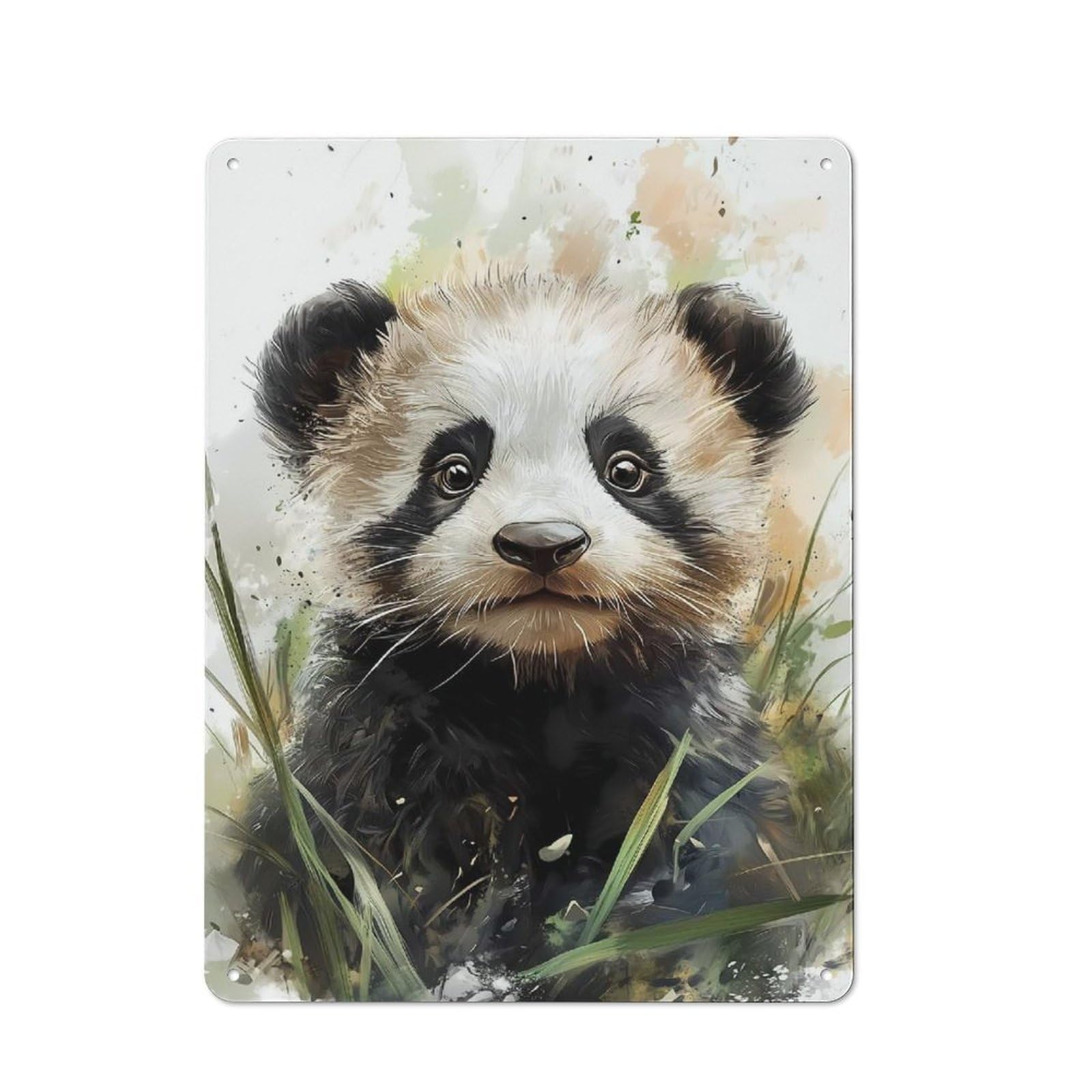 Junmoney Cute Panda Cub Watercolor Retro Metal Wall Sign 40X30cm For Studio Or Craft Room, For Metal Sign Collectors, For Garage And Workshop Walls