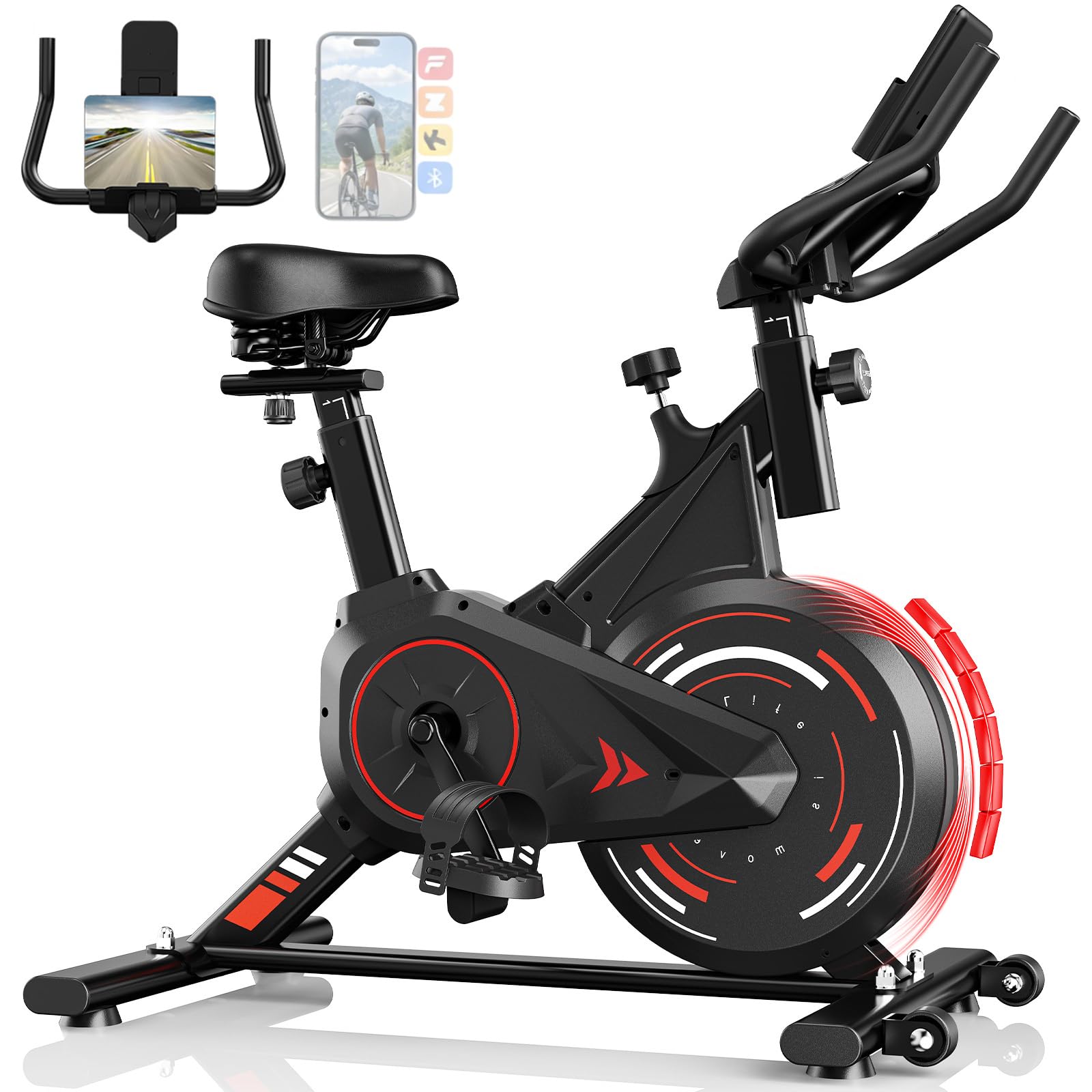 Dskeuzeew Heimtrainer Fahrrad mit APP, 0-100% Widerstand & Herzfrequenz-Messung, Leises Hometrainer Fahrrad mit LCD-Monitor, Fitnessbike mit Tablet-Halter, Indoor Bike für Cardio-Training, Bis 160KG