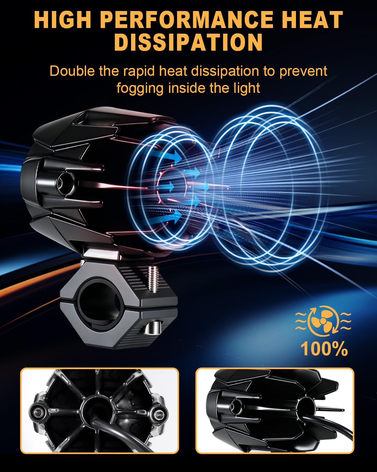 Dinfu 60 W Phare supplémentaire LED 9 V - 60 V moto Phare antibrouillard rond IP68-5 motifs flash avec kit de faisceau et 2 supports de montage pour moto, quad, UTV, Dirt Bike, camion, bateau