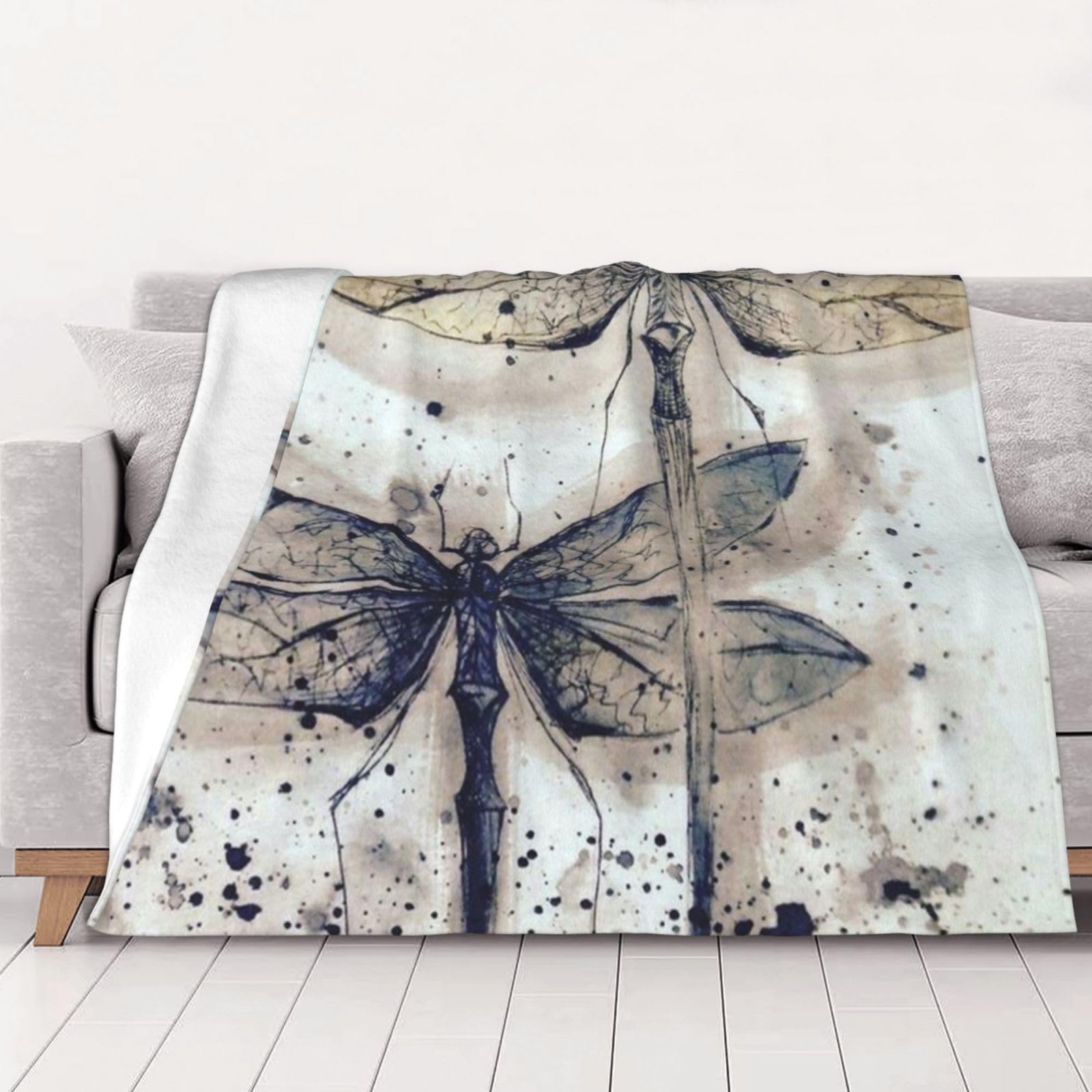 AUBKFELD modern dragonfly Printed Flannel Blanket 125x100 CM, Soft & Warm Throw Blanket for Sofa/Couch/Bed/Car, Gifts for Audlts Women Men