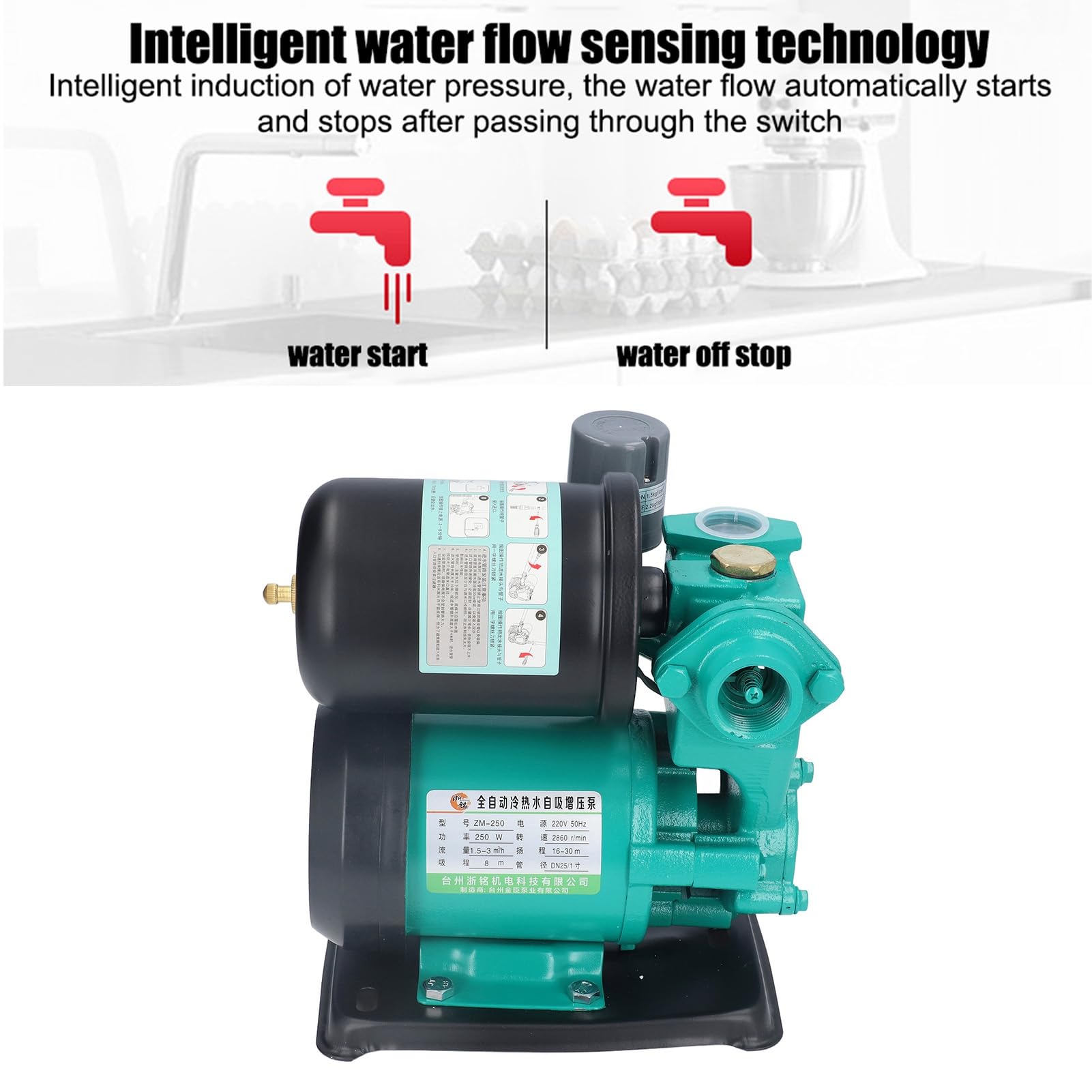 Pompa Booster Pressione Giardino, Pompa Booster Pressione Acqua Pompa Booster Pressione Acqua Corsa Alta 180 W Pompa Giardino Autoadescante Per Casa Bagno Cucina Lavanderia - Foto 7