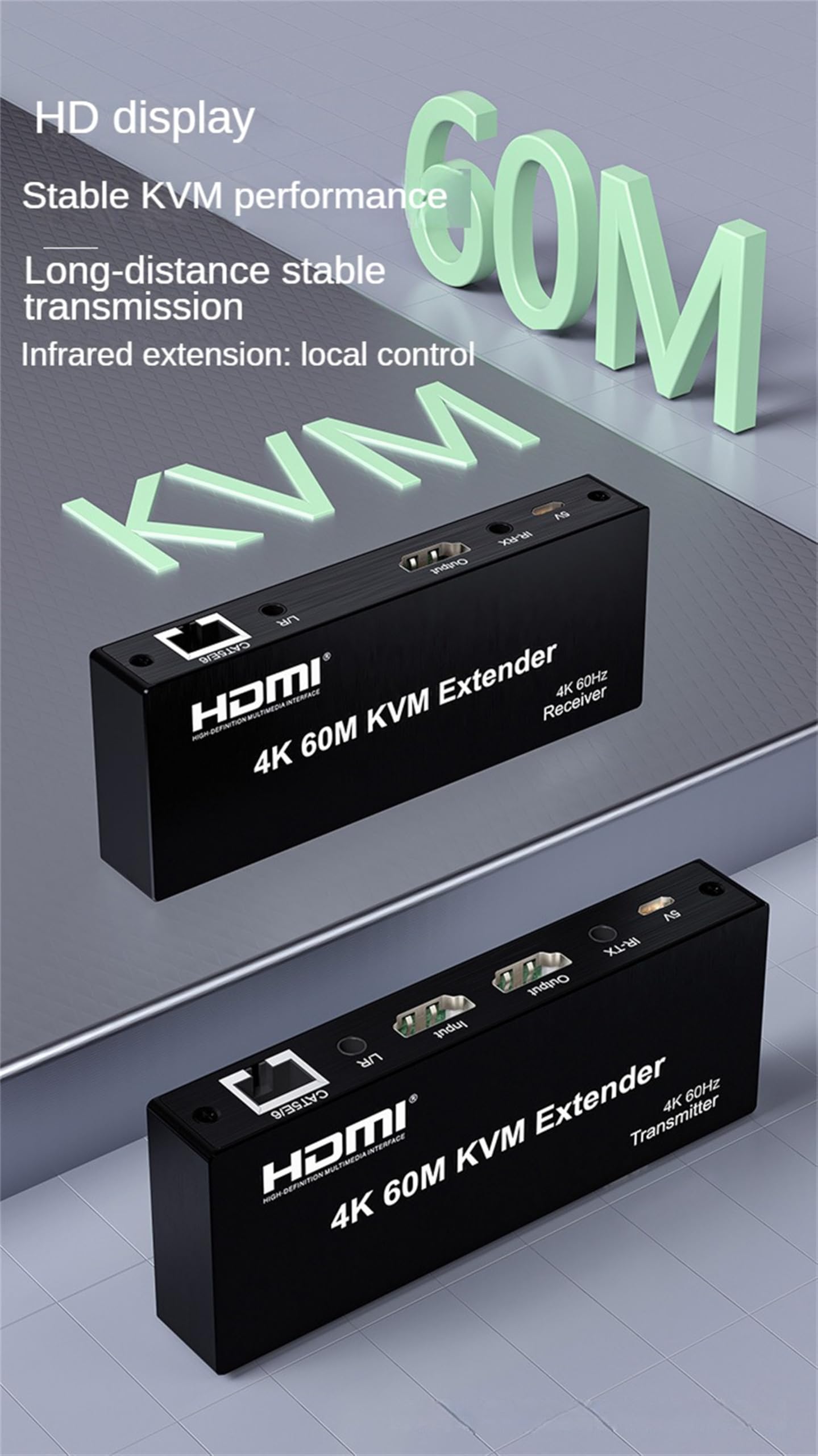 Extender KVM HDMI 4K 30Hz su cavo Rj45 Cat5e/6 fino a 60M/120M Extender HDMI USB con Loop-out per PC NVR Mouse Tastiera (60M KVM)
