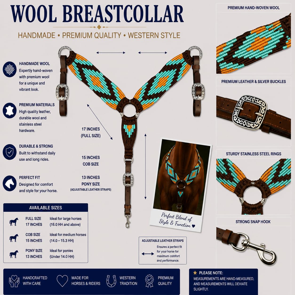 Cheval's - Collare in mohair occidentale per cavalli, realizzato a mano, per cavalli (MB-34 Pony)