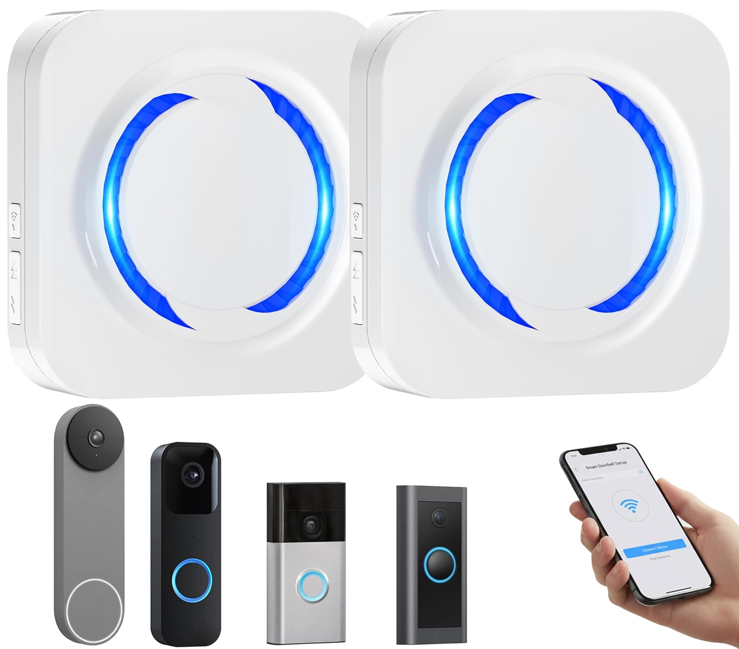 Smart WiFi Wireless Doorbell Chime for Ring/Blink/Google Nest, Work with Alexa, No Wiring/Subscription, No Range Limits,32 Chimes,5 Volume Levels, Ideal for Large Homes & Garage & Basement（2-Pack