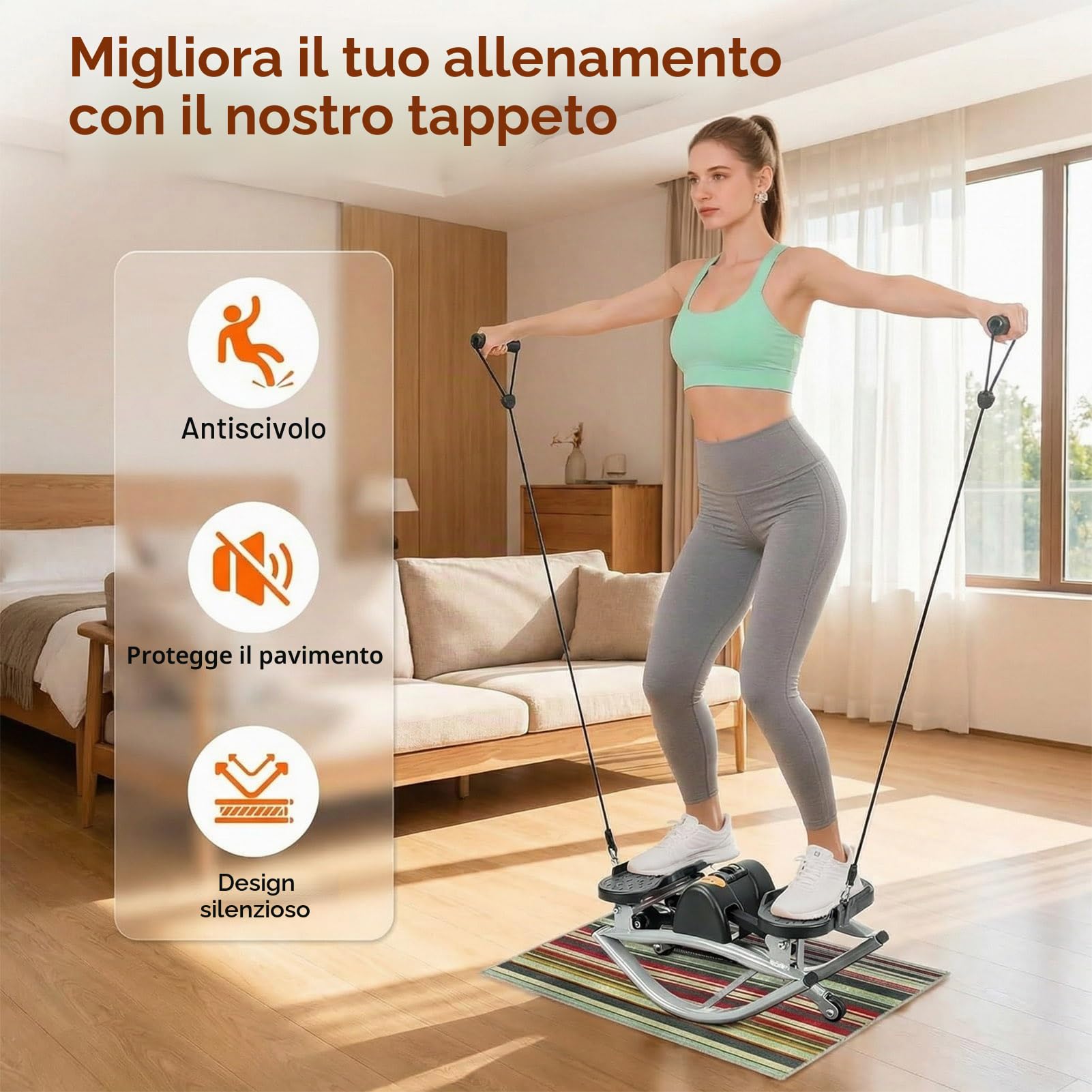 Rock Stepper – Stepper Laterale con Elastici di Resistenza & Tappetino Antiscivolo, Movimento 3D Laterale per Fianchi, Glutei & Postura, Cardio a Basso Impatto