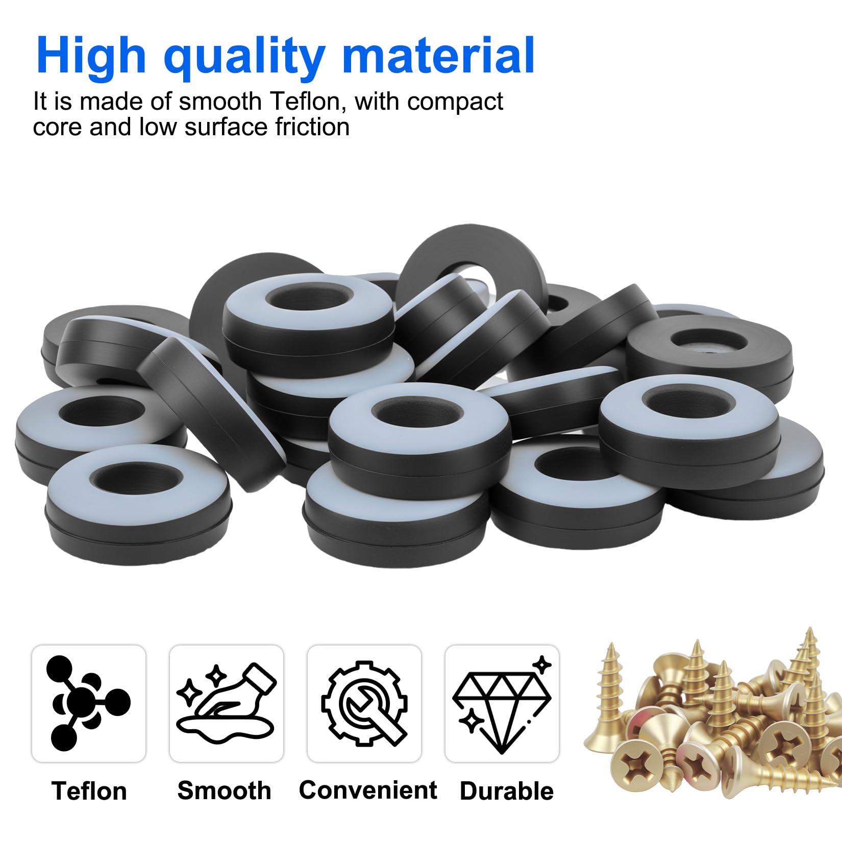 24 stuks Teflon glijders om vast te schroeven, 22 mm, meubelglijders van teflon met schroeven voor effectieve bescherming van je meubels, stoelen