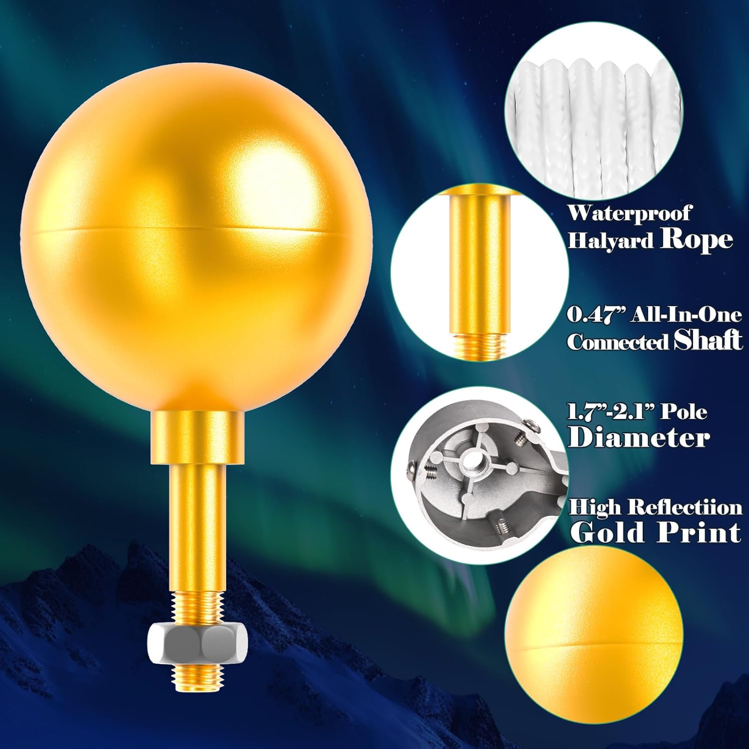 Flagpole Light Solar Powered w/Top Ball, Auro 8 Silver Flag Pole Light 29 Bright Huge LED for 15-25 Ft Outdoor Flag Poles, 20 Hour Long-Lasting Spectacular Aurora Lighting, Dusk to Dawn Auto On/Off