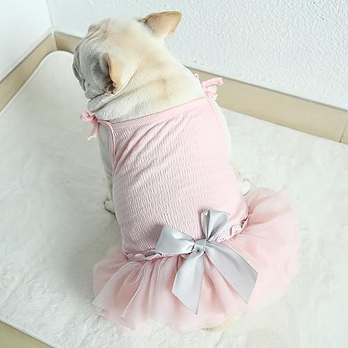 Miniatura 8 de Moorfowl Vestido tutú rosa de princesa Bulldog Francés, chaleco de verano, falda de gasa para perrito, Pug Corgi, vestido de tul con lazo, trajes de