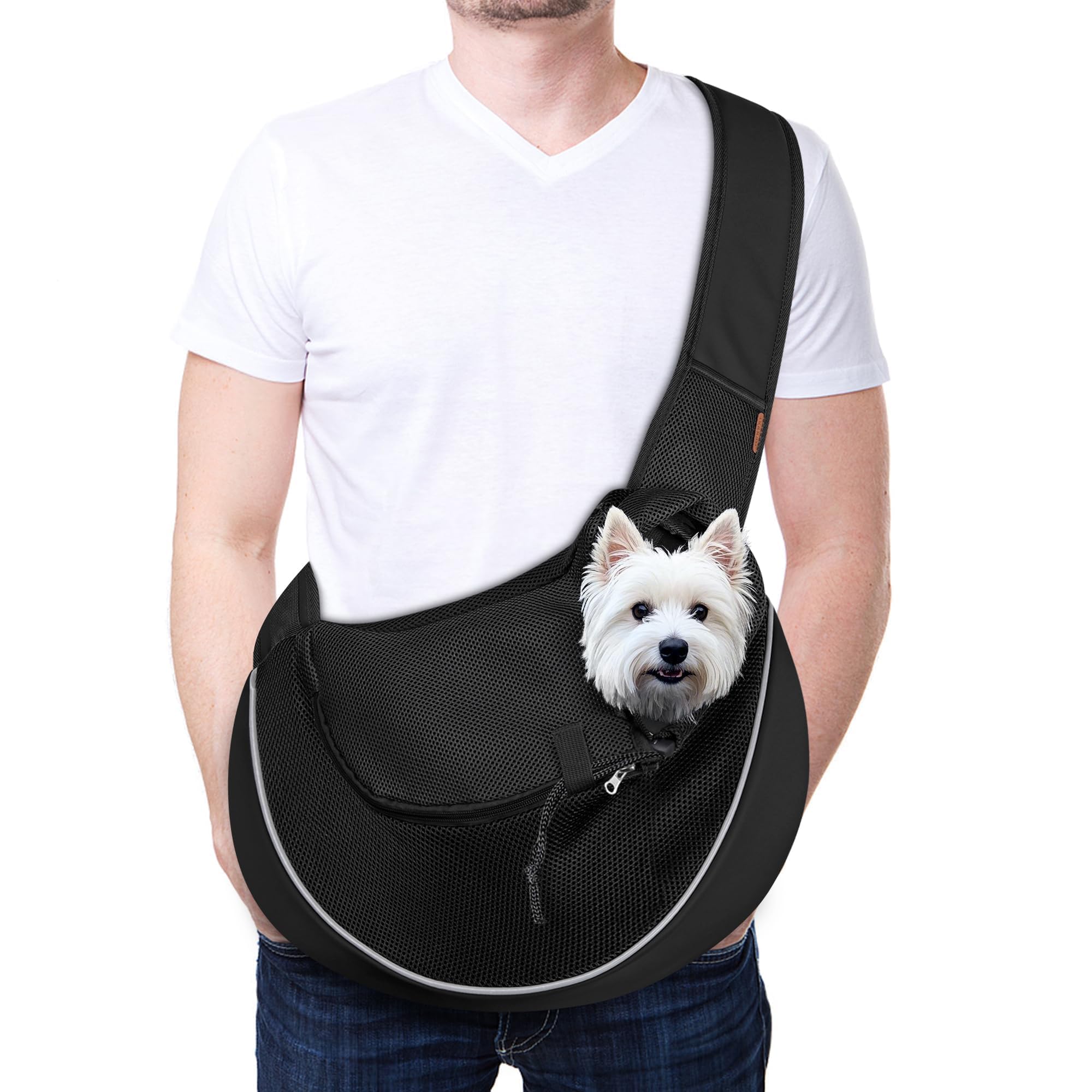 YUDODO Transportador para mascotas para perros y gatos pequeños de 10 a 15 libras, transportador manos libres para cachorros con gancho de seguridad, bolsillo grande con cremallera, malla suave