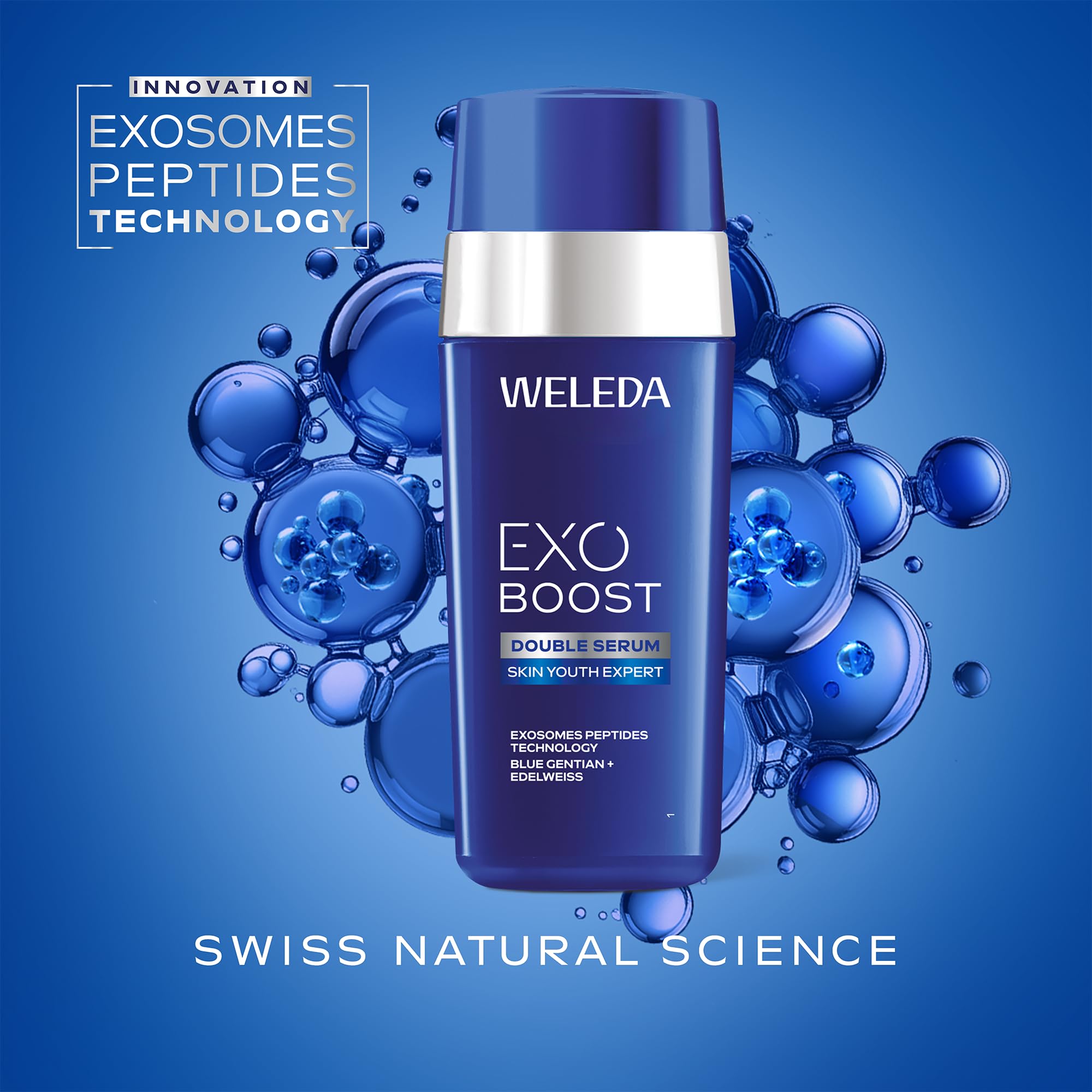 WELEDA Bio EXO BOOST Double Serum Blauer Enzian & Edelweiß – Naturkosmetik Gesichtsserum mit COLLAGEN+ ACTIVE COMPLEX & Lifting Effekt für sichtbar gestraffte Haut & definierte Konturen (vegan, 30ml)