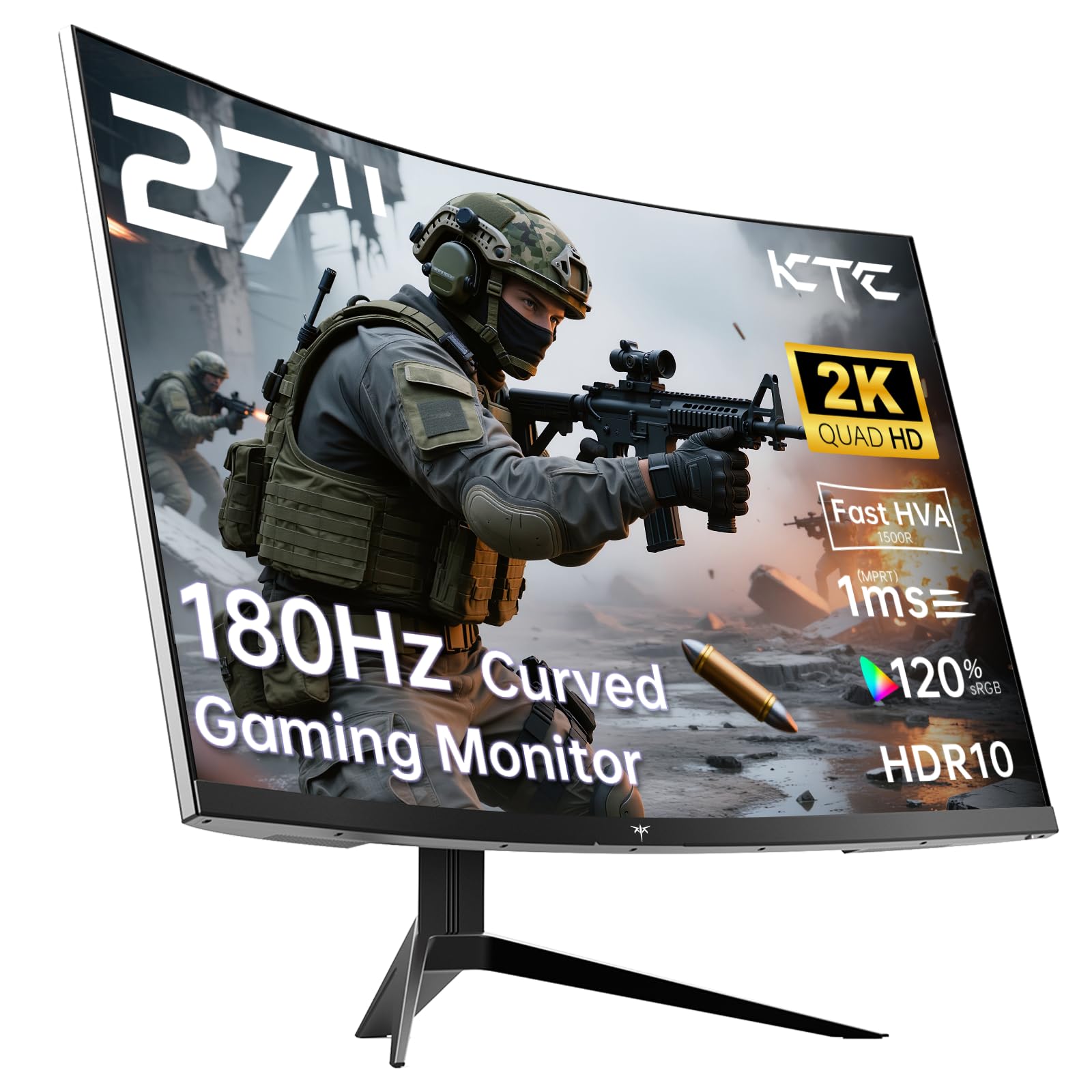 KTC 27 Inch QHD Curved Gaming Monitor, 2K@180Hz 1440P Monitor with 1500R VA Panel, 1ms MPRT, Adaptive Sync, HDR10, 132% sRGB, VESA, HMDI 2.0 / DP 1.4 for Desktop, Laptop, PS5, Xbox and More