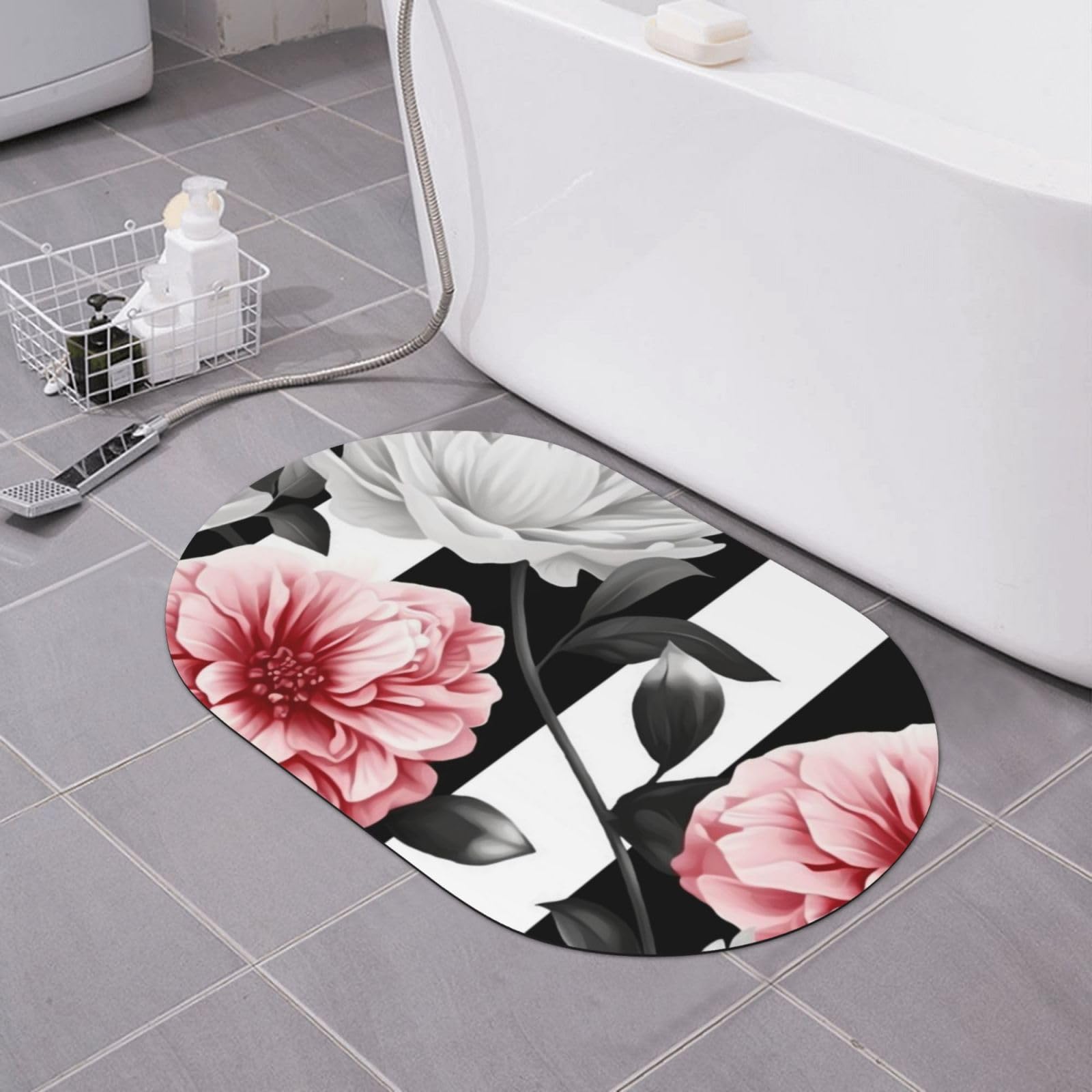 Tapis de bain en terre de diatomées BONDIJ absorbant et antidérapant à motif fleurs