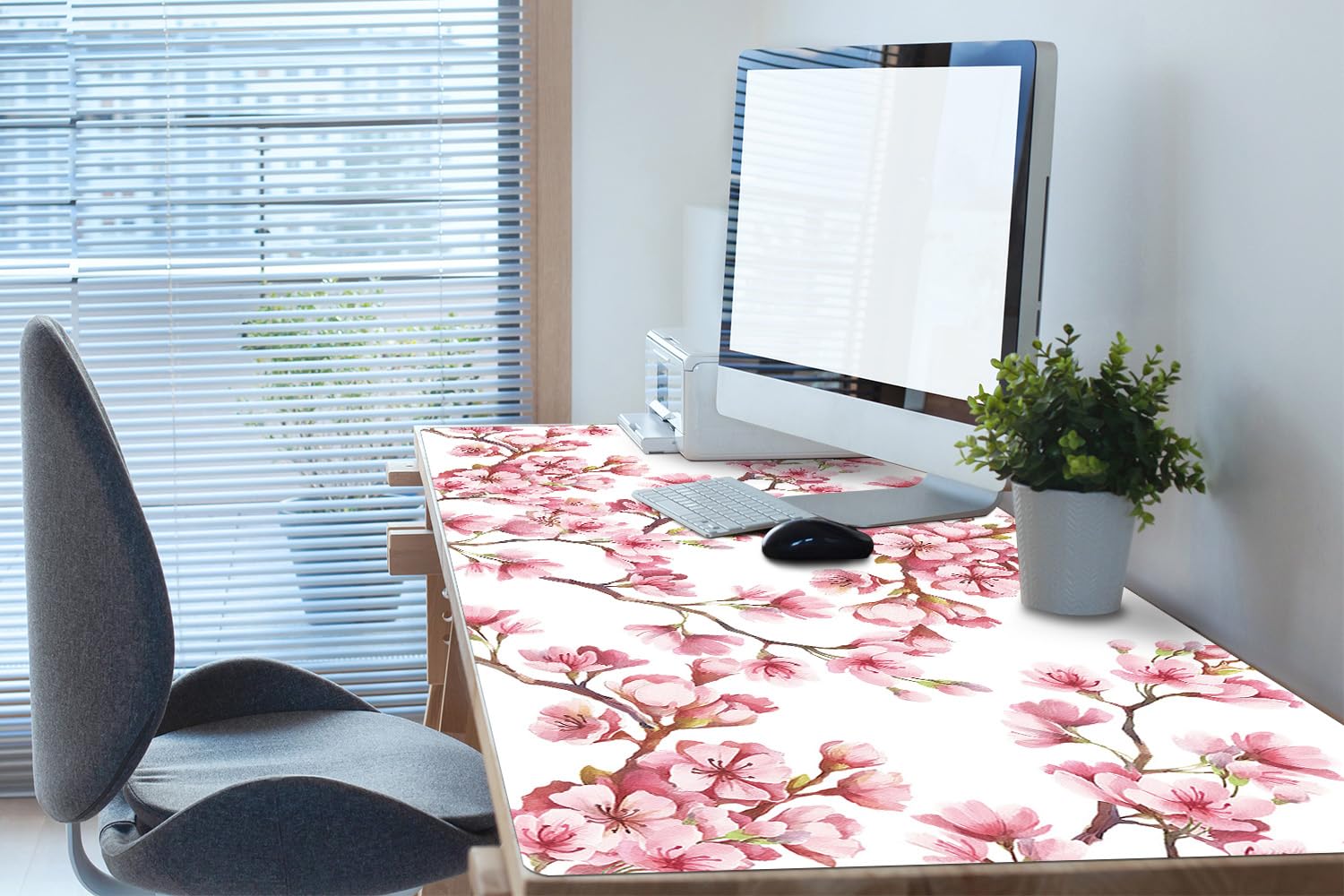 Tappetino da Scrivania 120x60 cm Protezione e Decorazione in Vinile PVC Antiscivolo Impermeabile Facile da Pulire Superficie Protettiva per Ufficio e Casa - Fiori rosa
