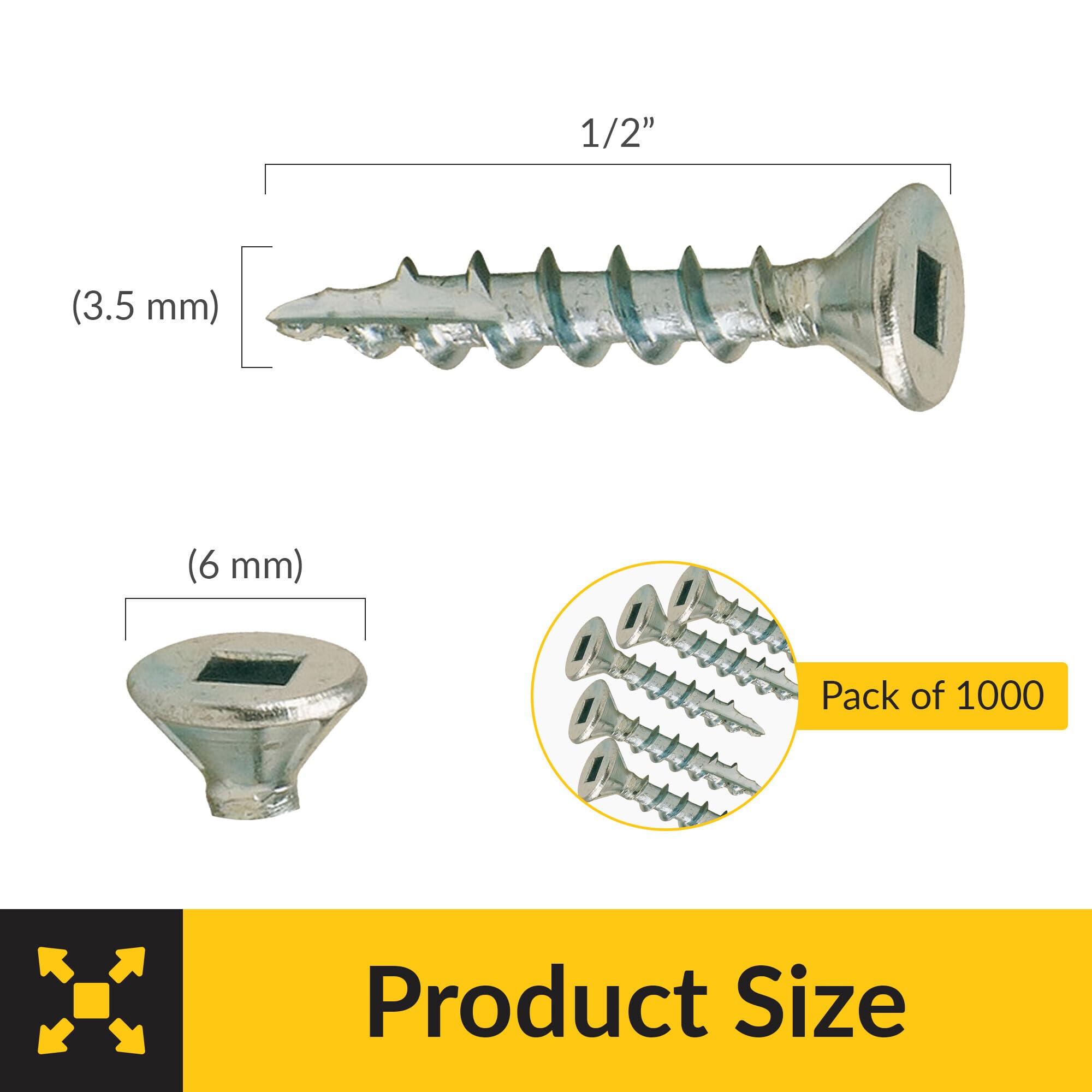 Brixwell SRW214188201 Zip R Screw, Flat Countersunk Head with Square Drive Pack of 1000