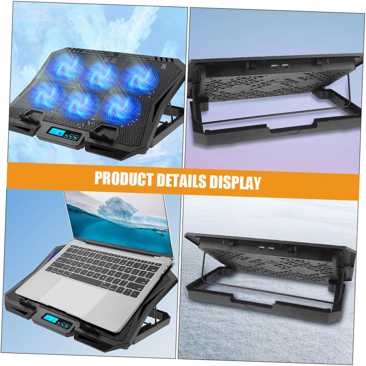 TIDTALEO Laptop Cooling Pad Stand 15.6 Inch with Quiet 6-Fan Air Cooler USB Powered for Gaming and Office Use Portable Laptop Holder Cooler for Notebooks