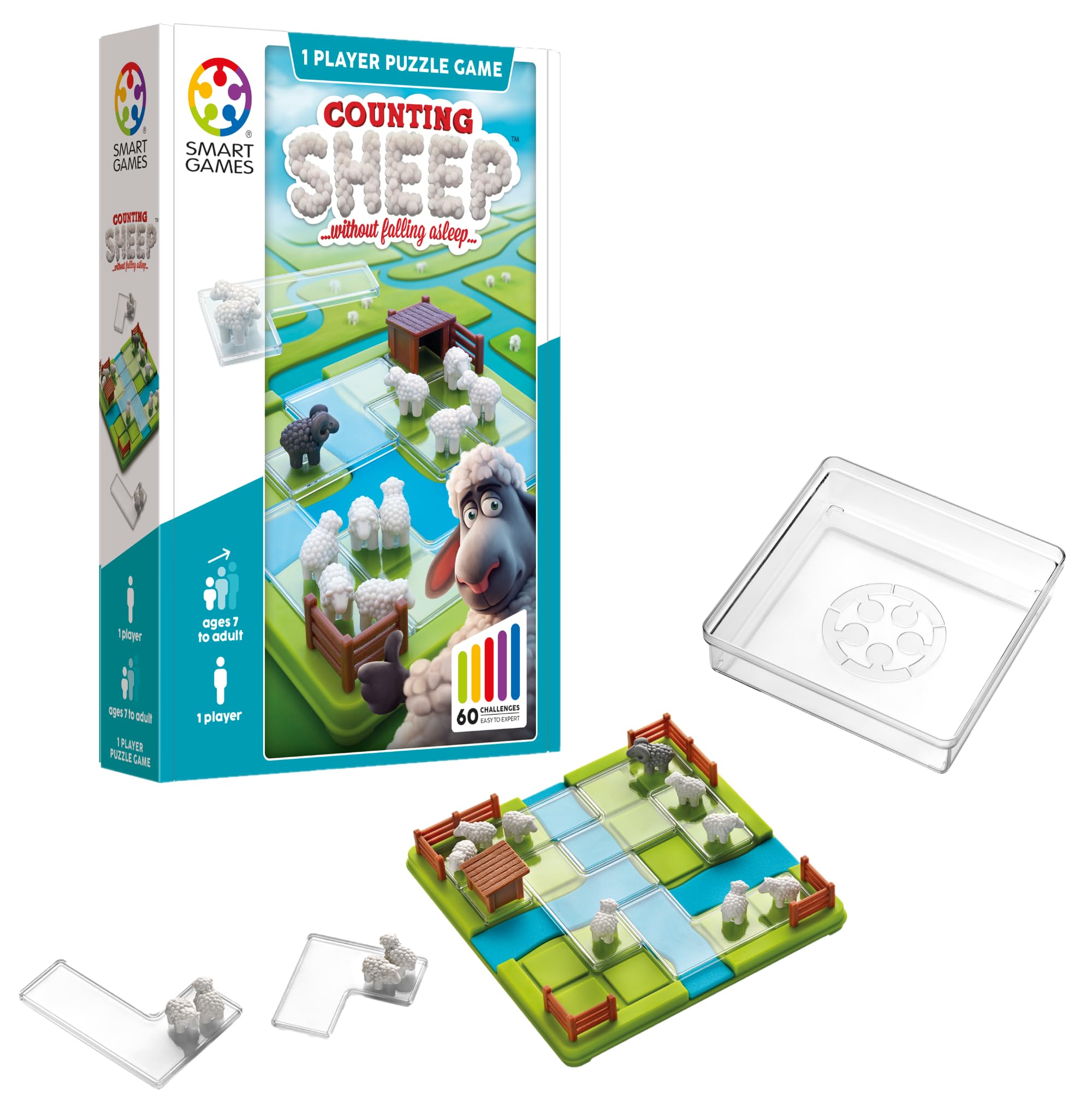 SmartGames - Contar ovejas, Juego Educativo para el Cerebro, Juego de desafío de lógica y Pensamiento multinivel, 1 Jugador, tamaño de Viaje, multilingüe