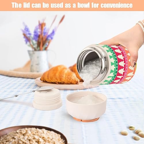Miniatura 6 de Tarro de comida a rayas de árboles de pino de Navidad con cuchara de acero inoxidable aislado al vacío, termo de sopa de 17 onzas para adultos