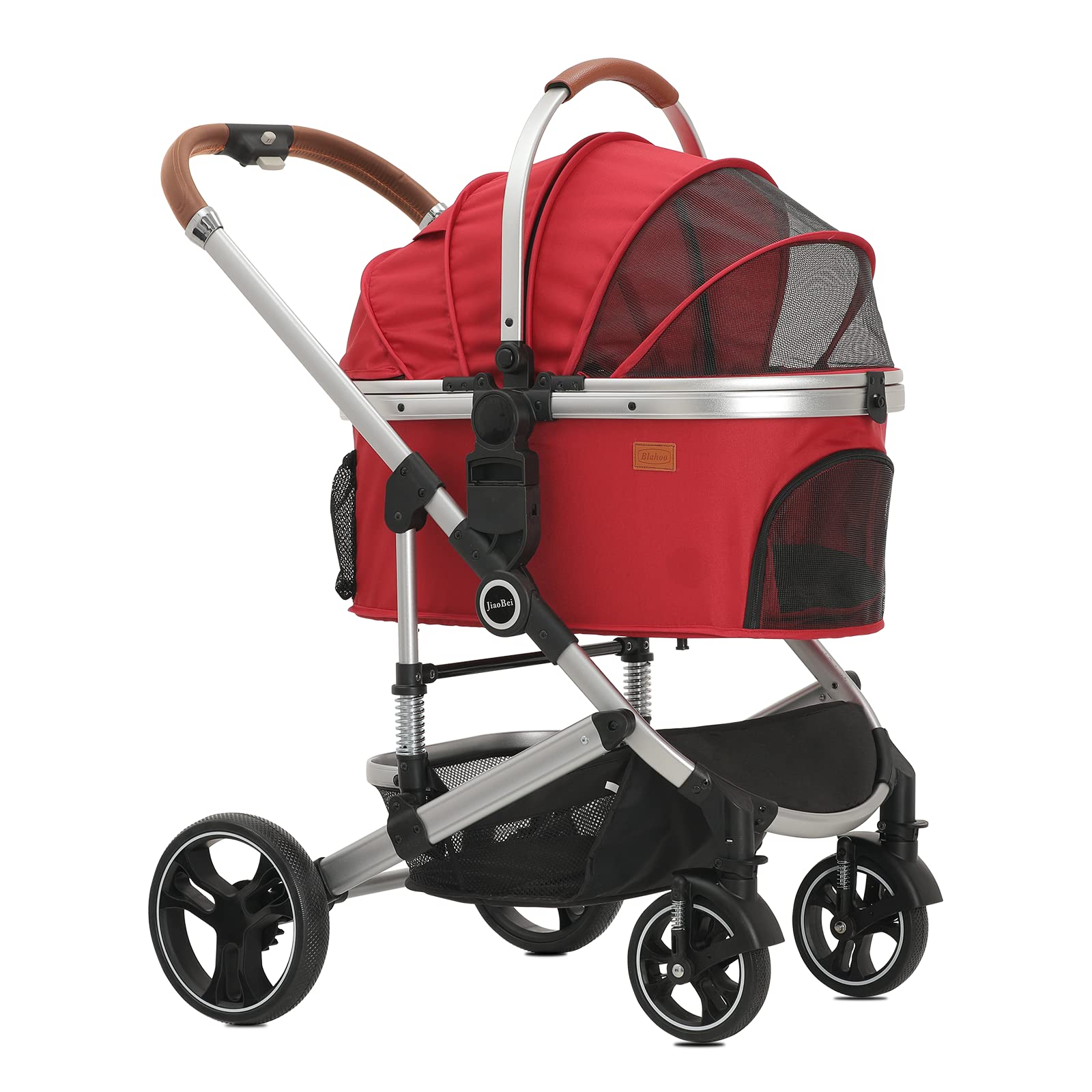 Blahoo Carrito 2 en 1 para perros con ruedas plegable hasta 20 kg con malla Windows y gato para gatos pequeños (rojo)