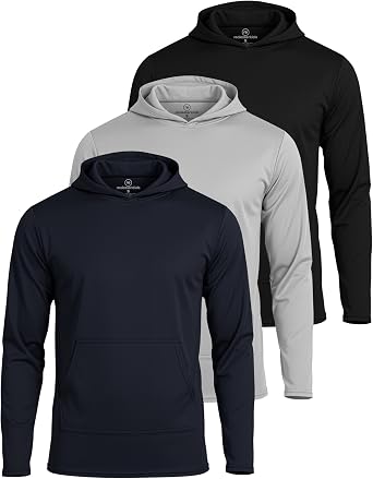 Real Essentials 3 Pack Mens Mesh Hoodies | Lightweight Long Sleeve Workout & Gym Pullover Big & Tall