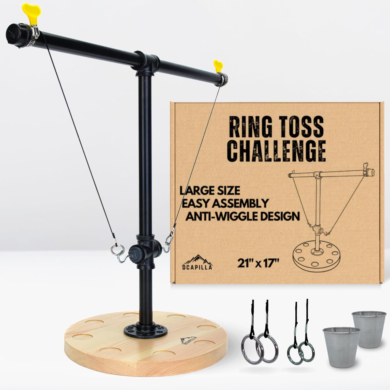 dcapilla Ring and Hook Game Steel Pipes and Solid Wood