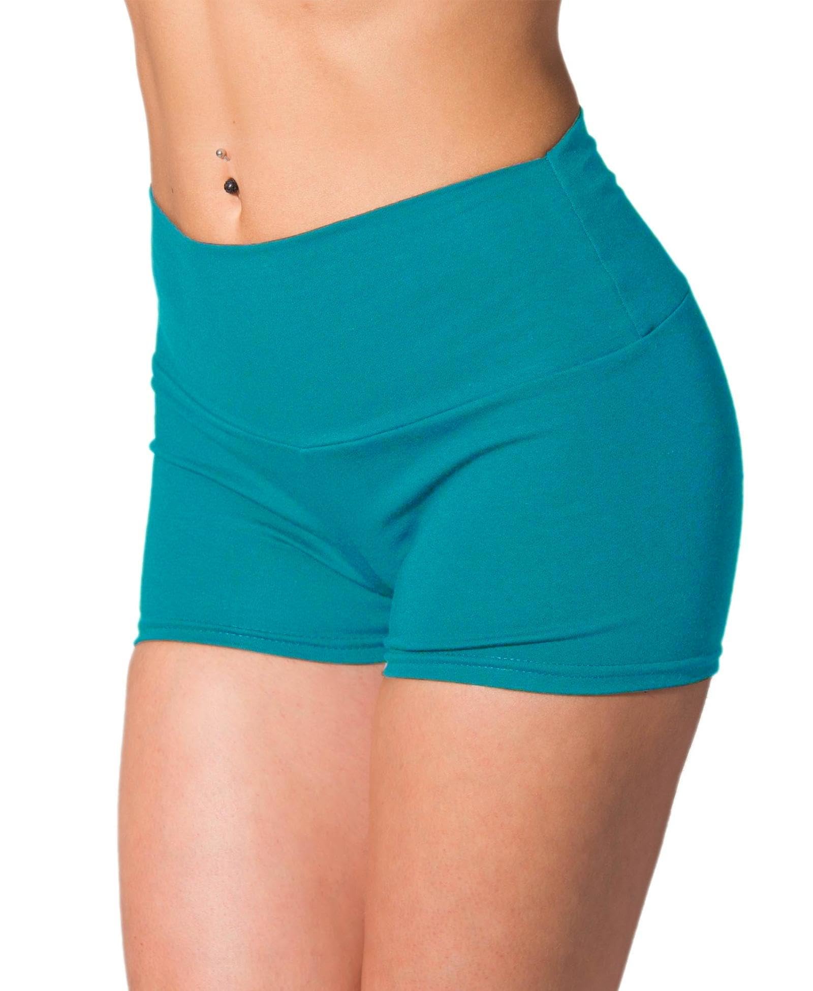 Alkato Damen Sport Shorts mit Hohem Bund Hotpants Radlerhose, Farbe: Hell Petrolgrün, Größe: 36