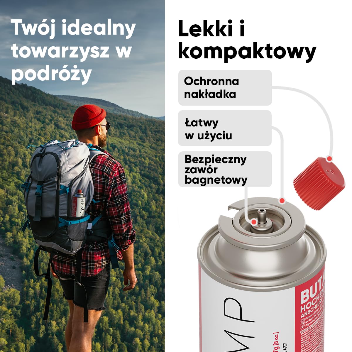 EVOCAMP 16 sztuk butanowych nabojów gazowych 227 g, typ MSF-1a, zawór bagnetowy, idealny do kuchenki kempingowej, ogrzewania gazowego, palnika do chwastów, na kemping, gaz butanowy, uniwersalna puszka