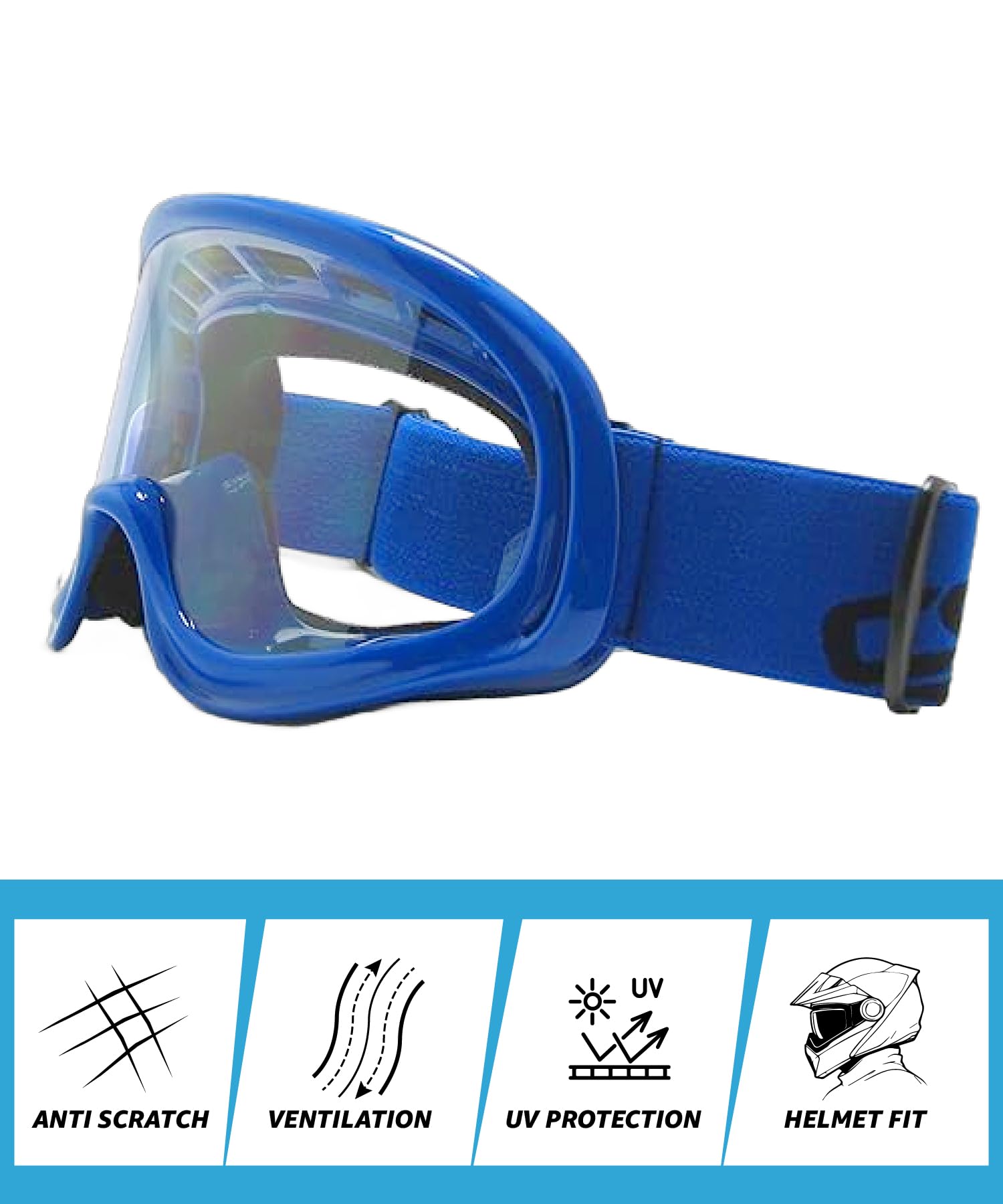 CRG Sports Gafas de motocross, cuatrimoto, todoterreno, color azul, T815-3-3 T815-3-3, lente transparente, marco azul